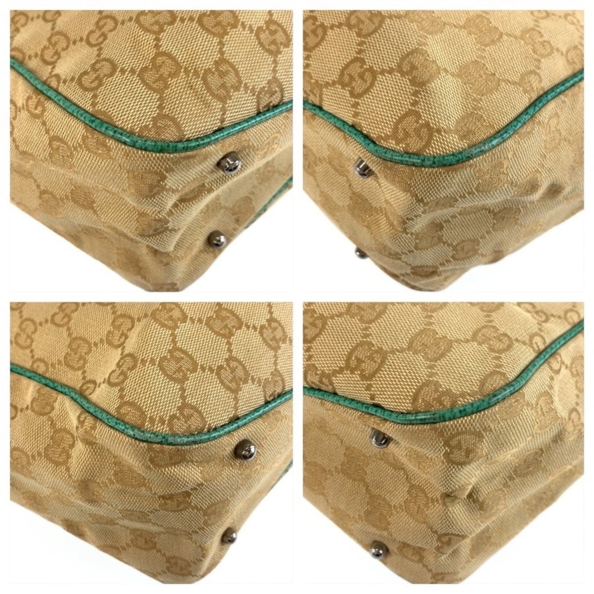 Gucci Gg Canvas Beige Green Gg Canvas Shoulder Bag Tote Bag (Pre-Owned)