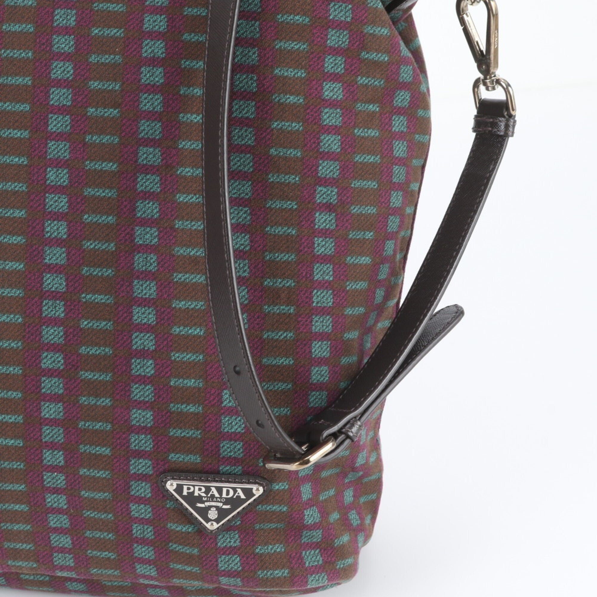 Prada Blue Brown Purple Leather Canvas Shoulder Bag Tote Bag (Pre-Owned)