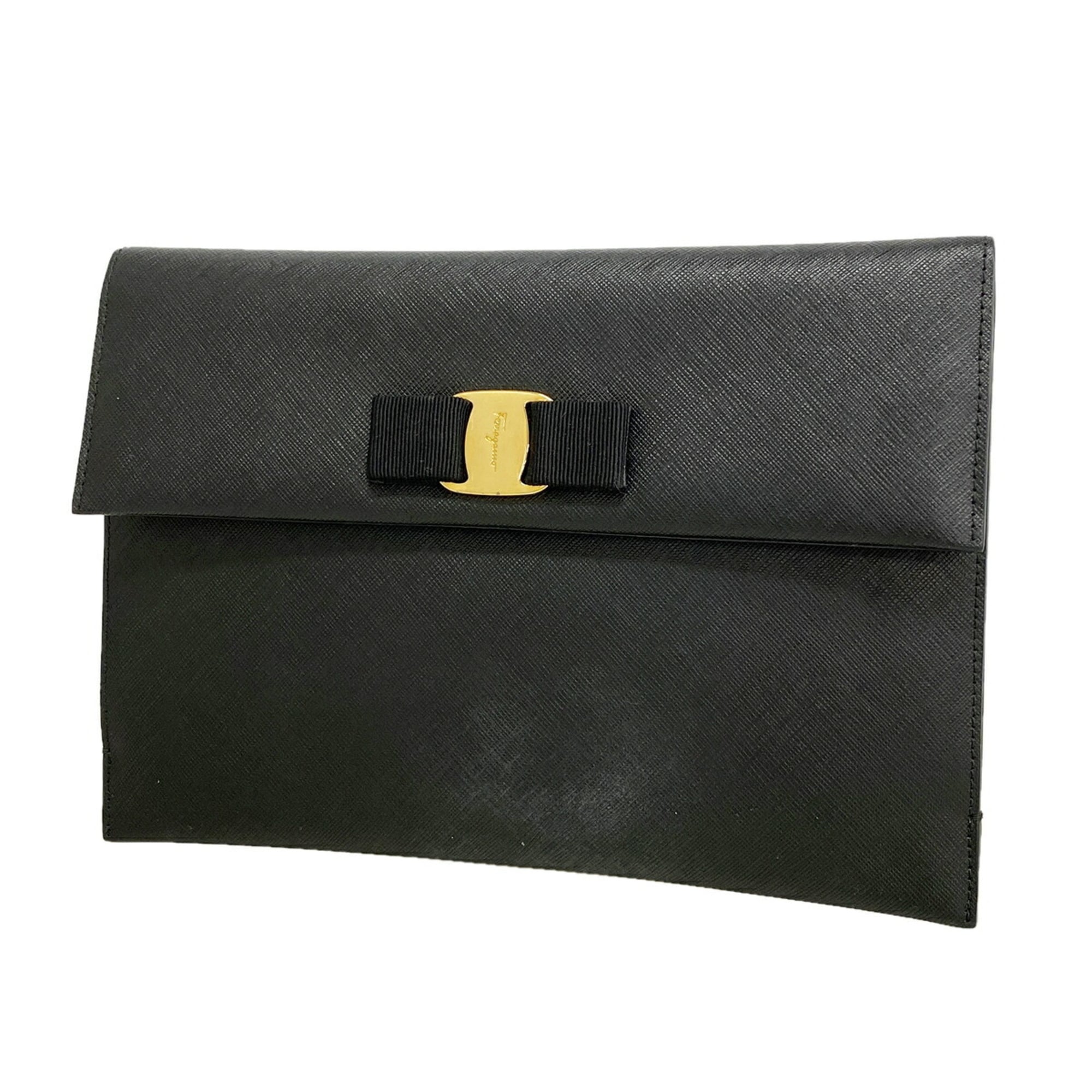 Salvatore Ferragamo Black Leather Clutch Bag (Pre-Owned)
