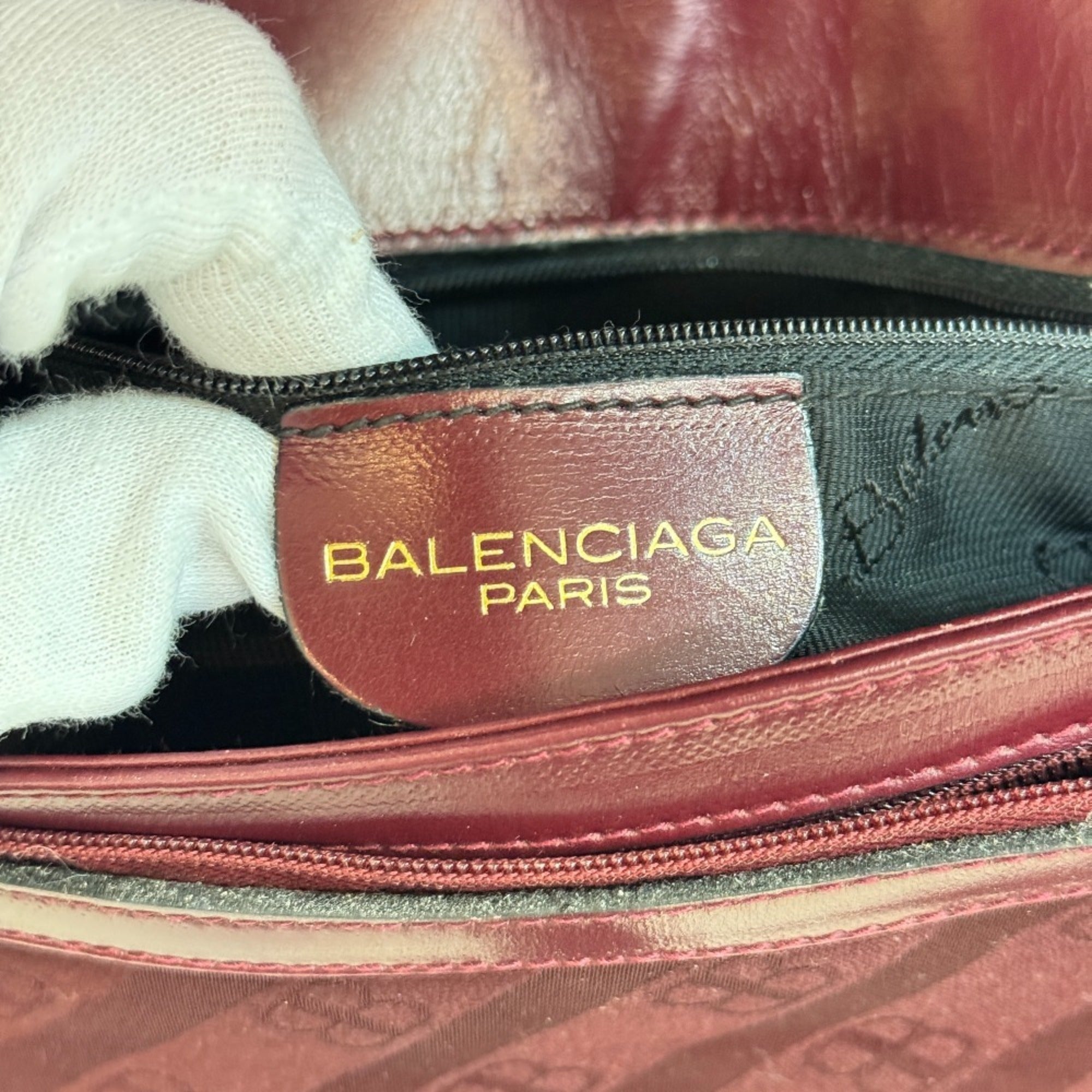 Balenciaga Bordeaux Canvas Leather Shoulder Bag (Pre-Owned)