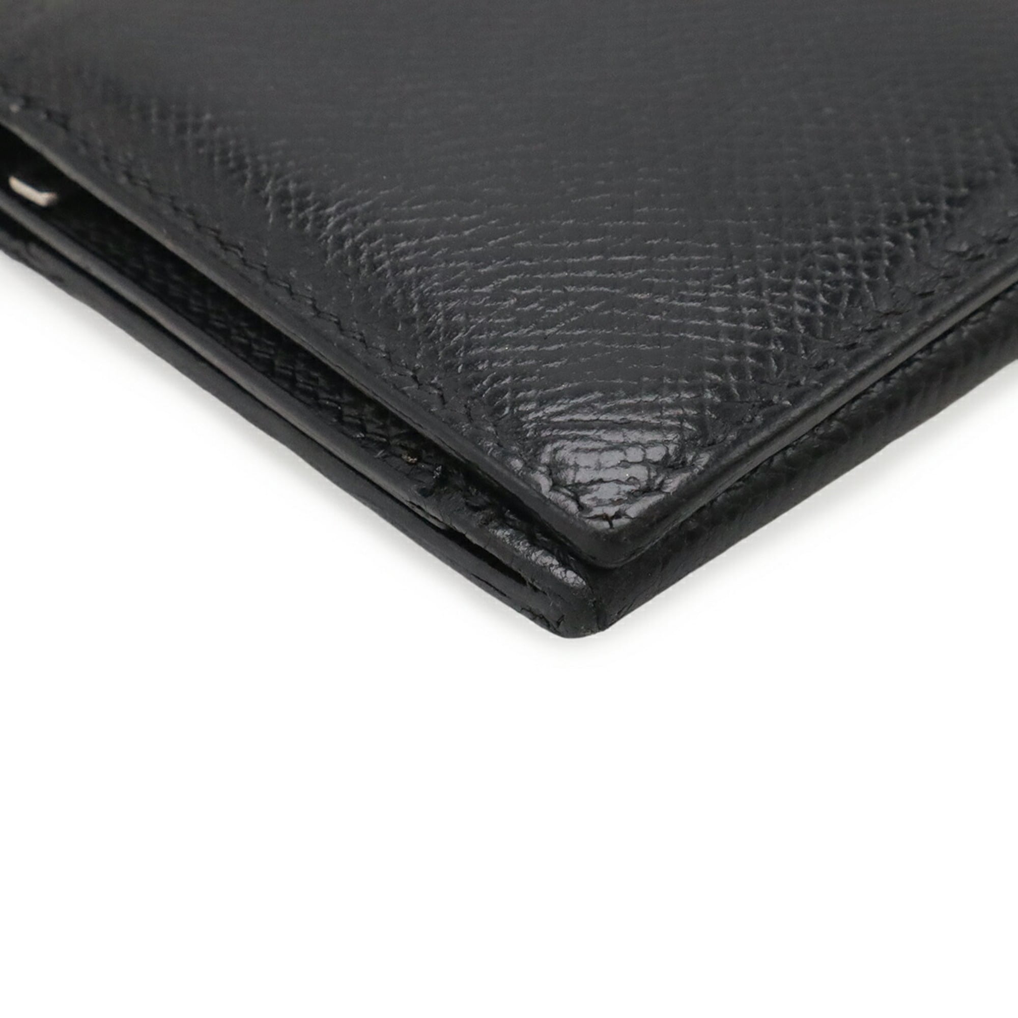 Hermes Black Courchevel Leather Long Wallet (Tri-Fold) (Pre-Owned)