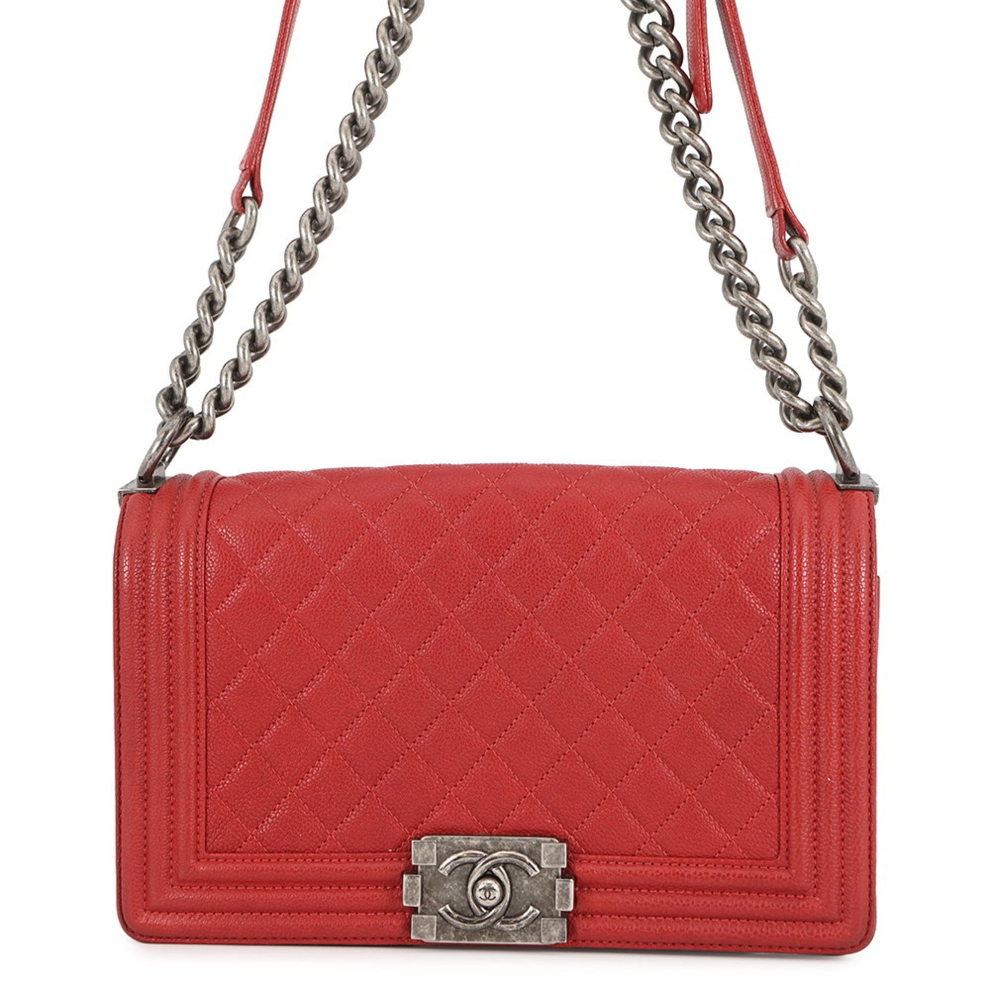 Chanel Matelasse Red Color Grained Calfskin Shoulder Bag (Pre-Owned)