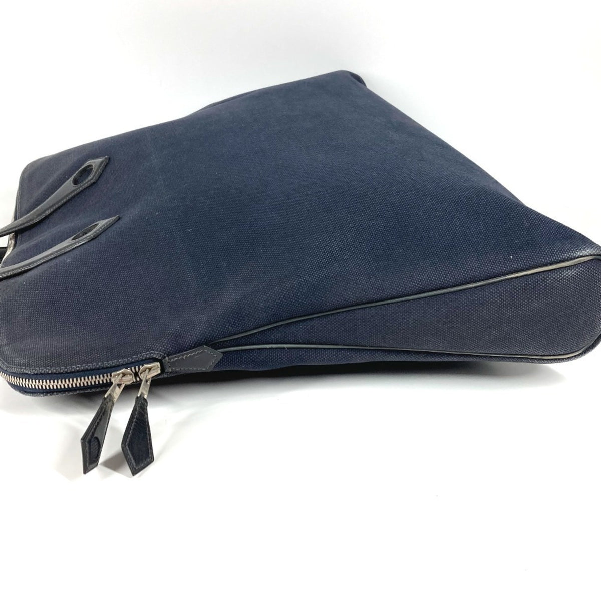 Hermes Black Navy Canvas Leather Boston Bag Handbag Tote Bag (Pre-Owned)
