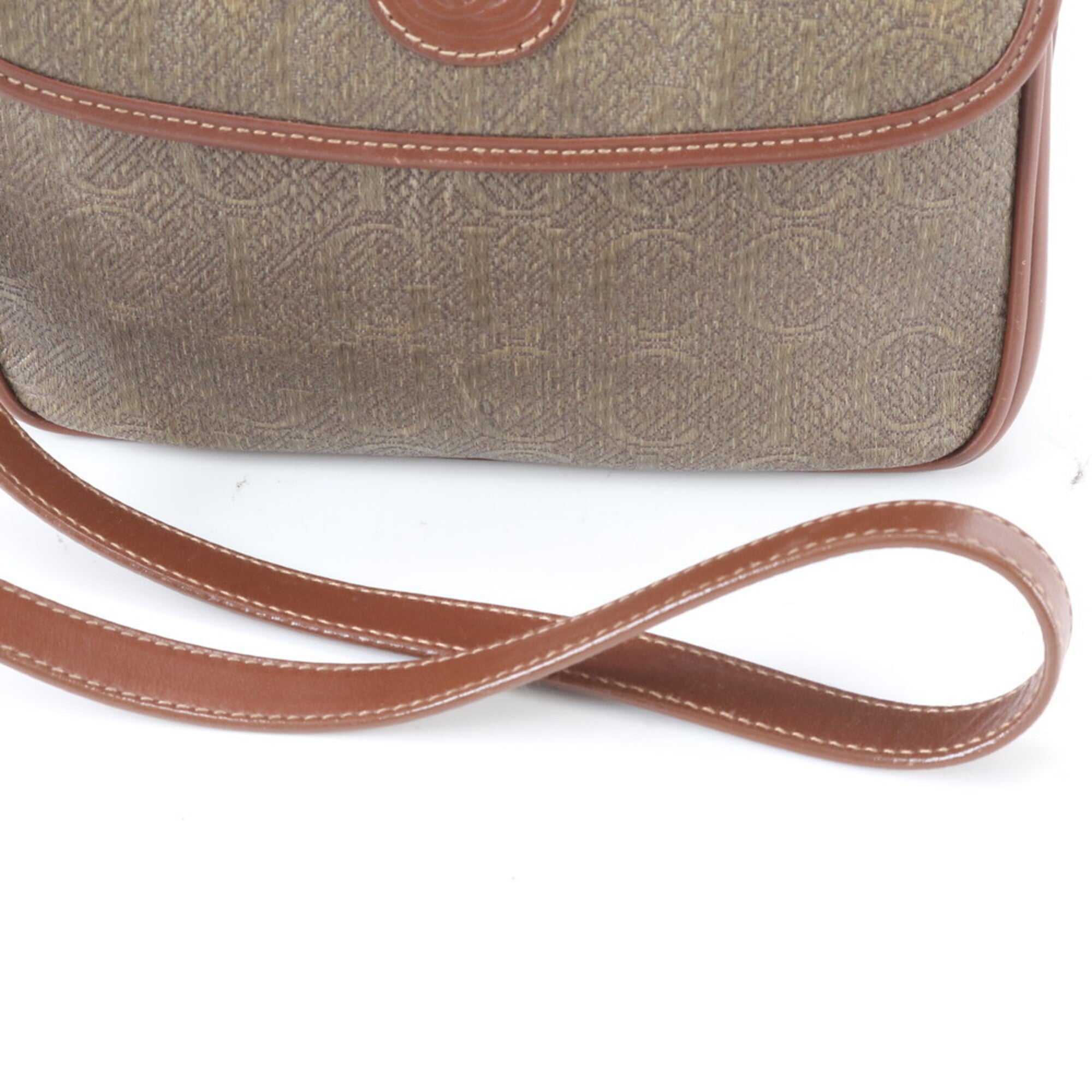 Gucci Brown Leather Canvas Shoulder Bag (Pre-Owned)
