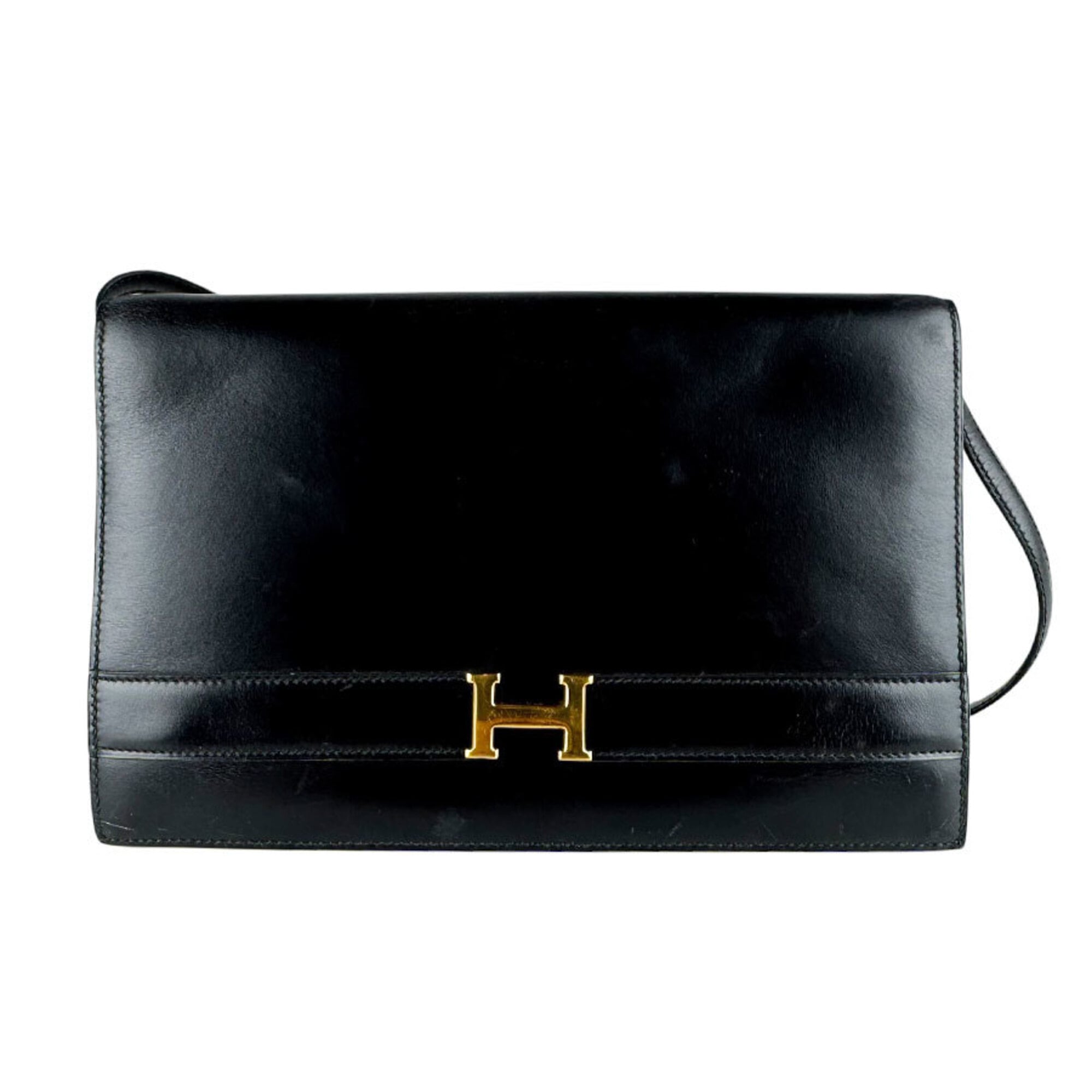 Hermes Black Box Calf Leather Shoulder Bag (Pre-Owned)