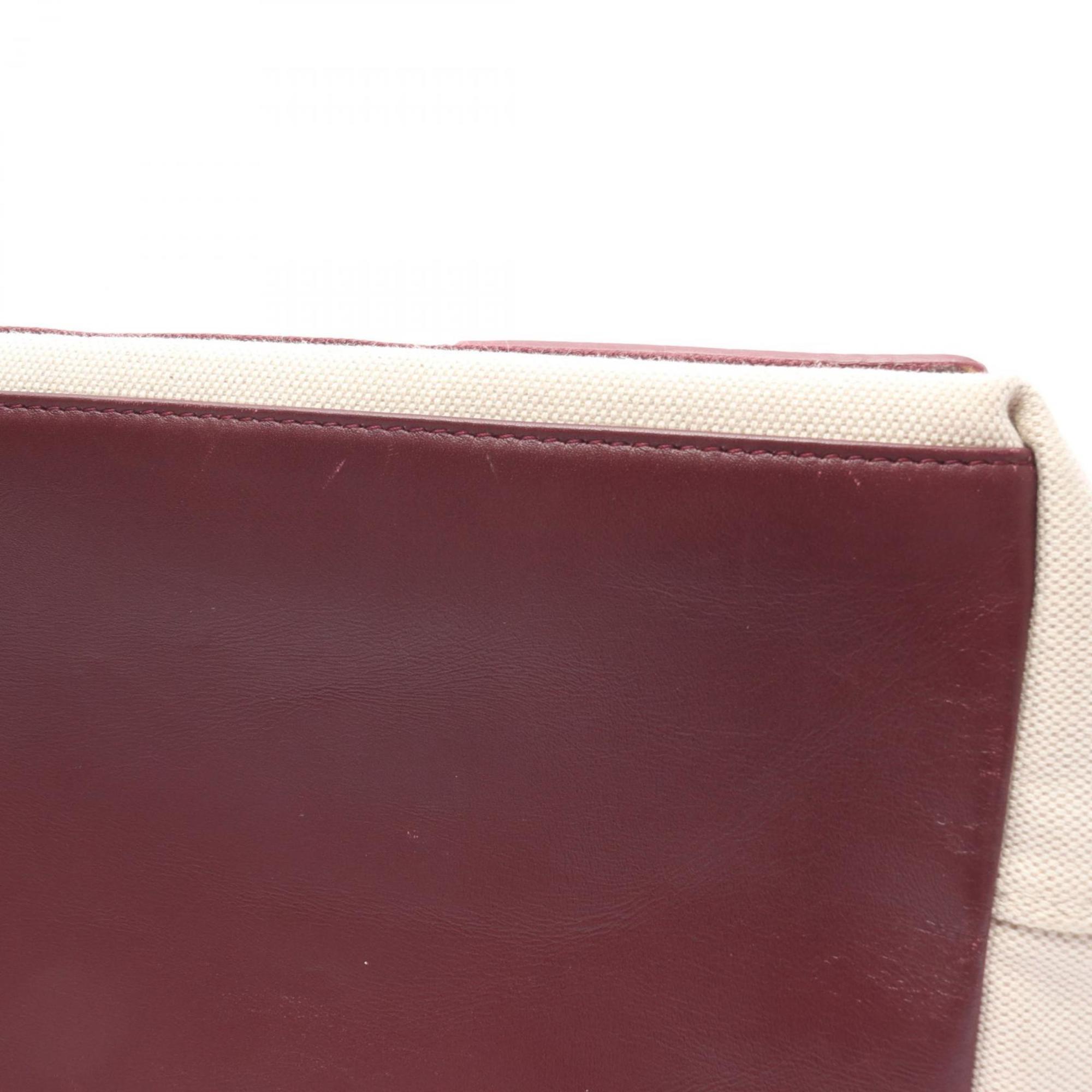 Balenciaga Bordeaux Ivory Canvas Leather Pouch Tote Bag (Pre-Owned)