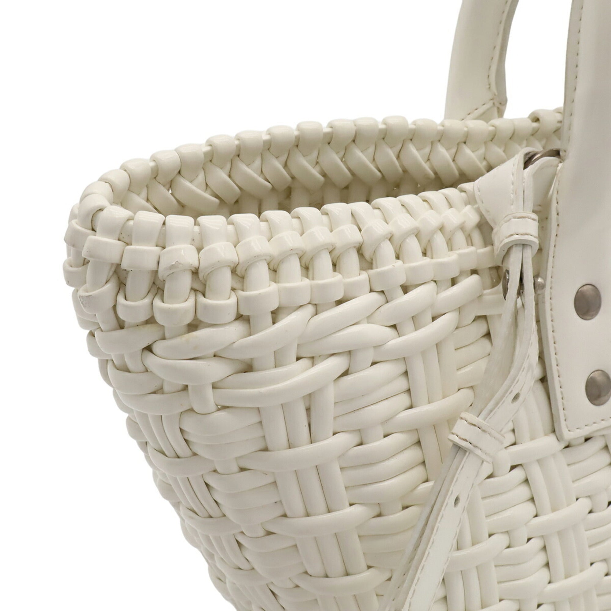 Balenciaga White Straw Basket Handbag Shoulder Bag (Pre-Owned)
