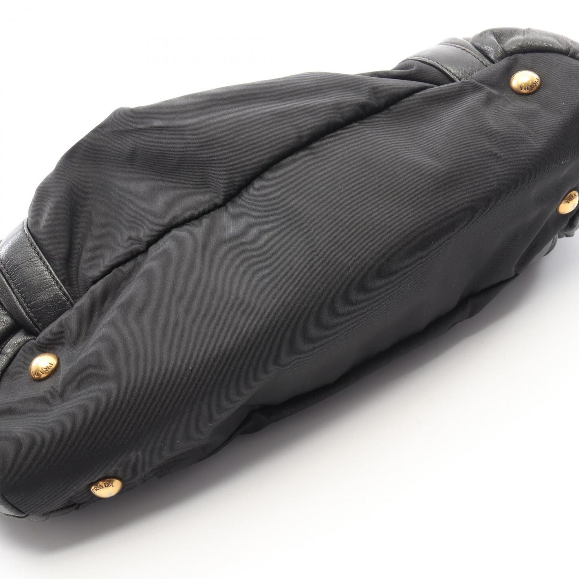 Prada Black Nylon Leather Handbag Tote Bag (Pre-Owned)