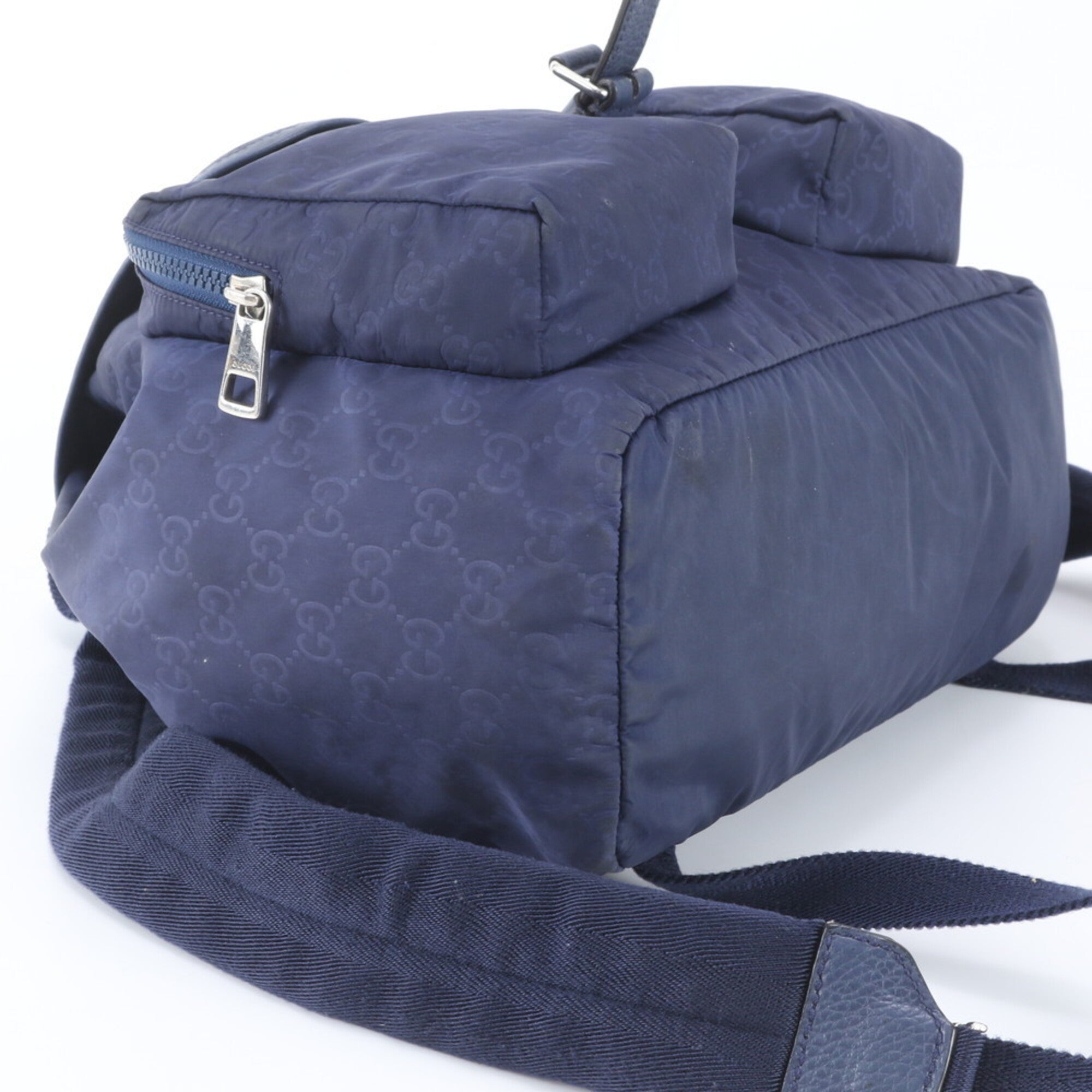 Gucci Navy Nylon Leather Backpack Handbag (Pre-Owned)