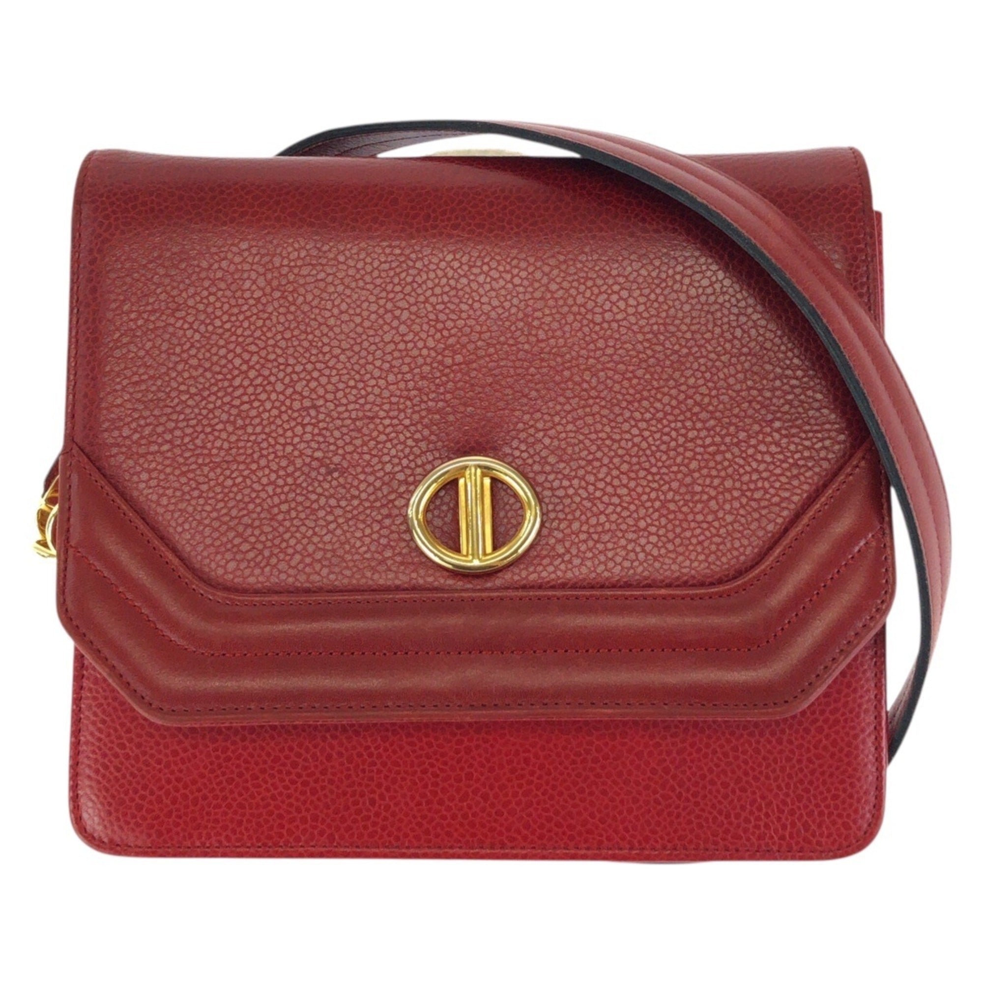 Christian Dior Red Color Leather Pochette Shoulder Bag (Pre-Owned)