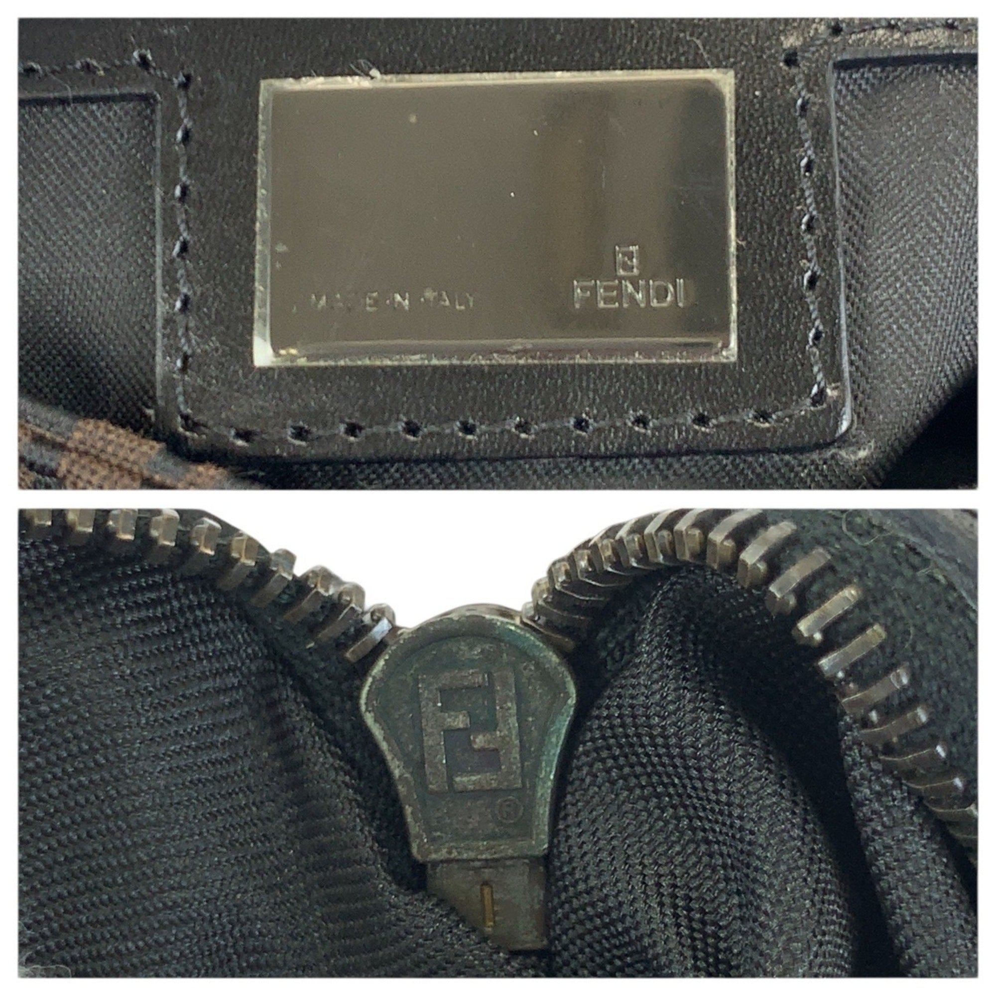 Fendi Dark Brown Nylon Leather Handbag Shoulder Bag (Pre-Owned)