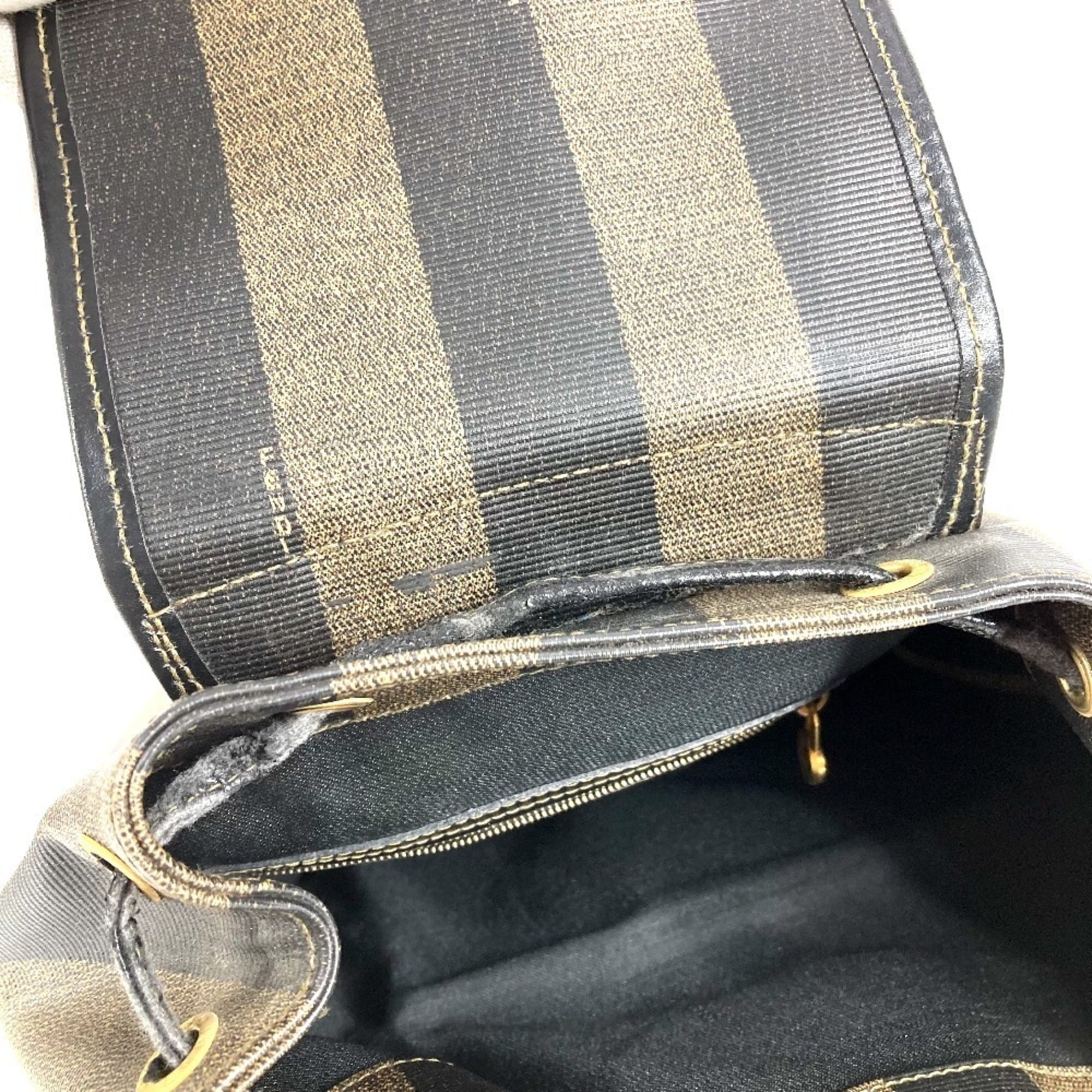 Fendi Pequin Black Khaki Pvc Leather Backpack (Pre-Owned)