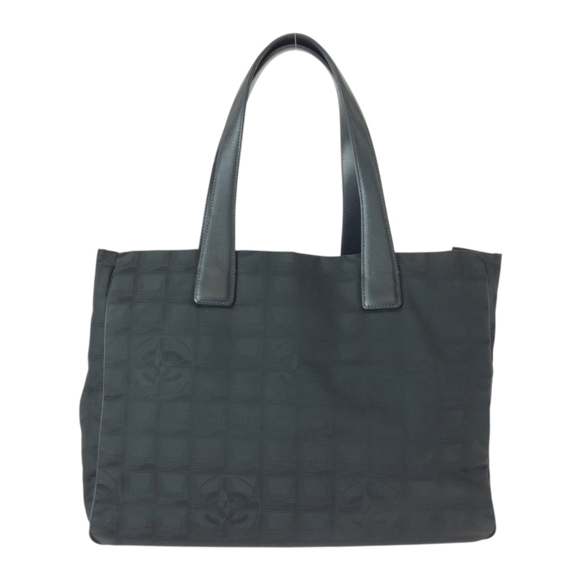 Chanel Black Nylon Leather Shoulder Bag Tote Bag (Pre-Owned)