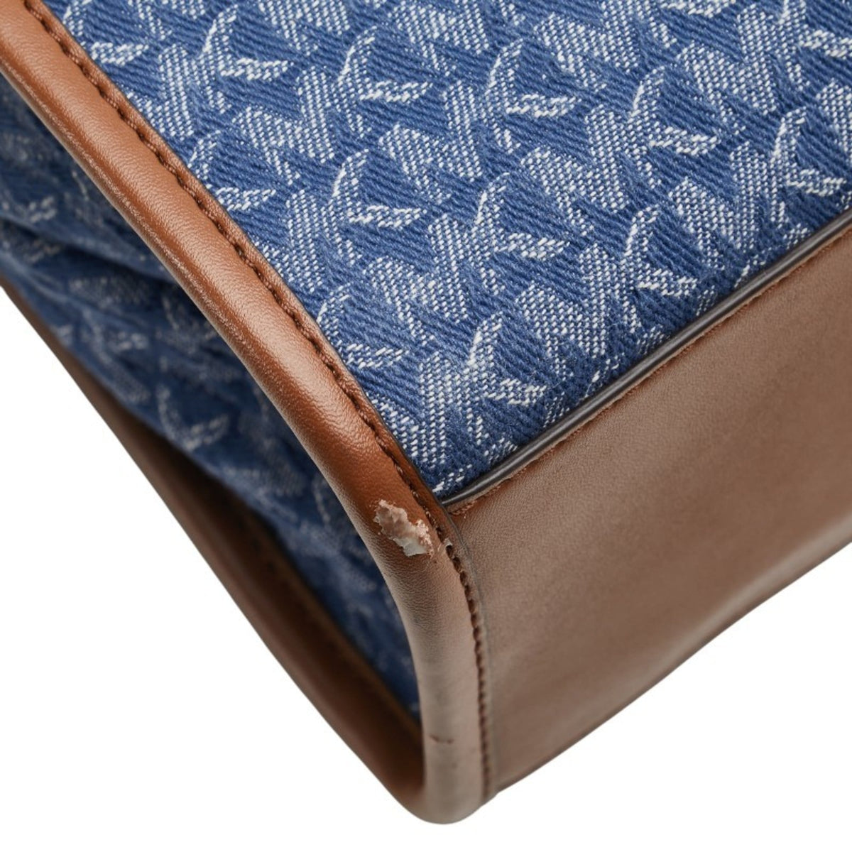 Michael Kors Blue Brown Canvas Leather Shoulder Bag Tote Bag (Pre-Owned)