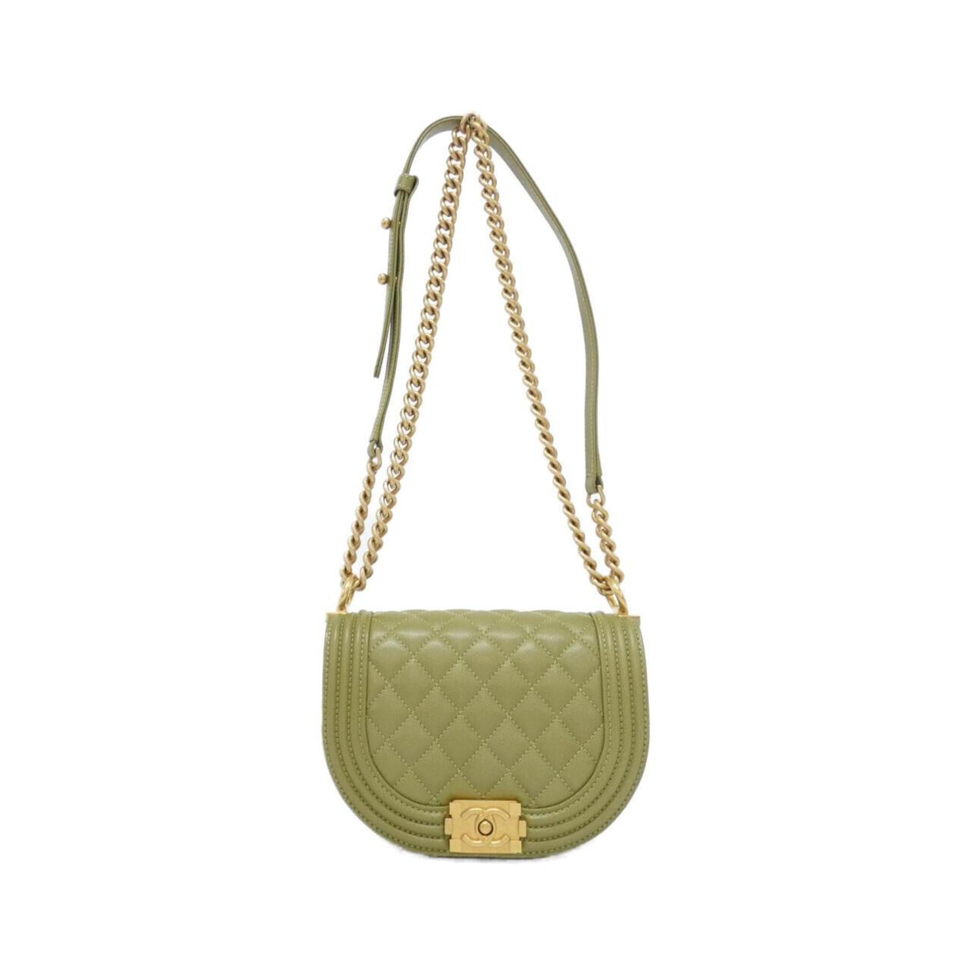 Chanel Khaki Grained Calfskin Shoulder Bag (Pre-Owned)