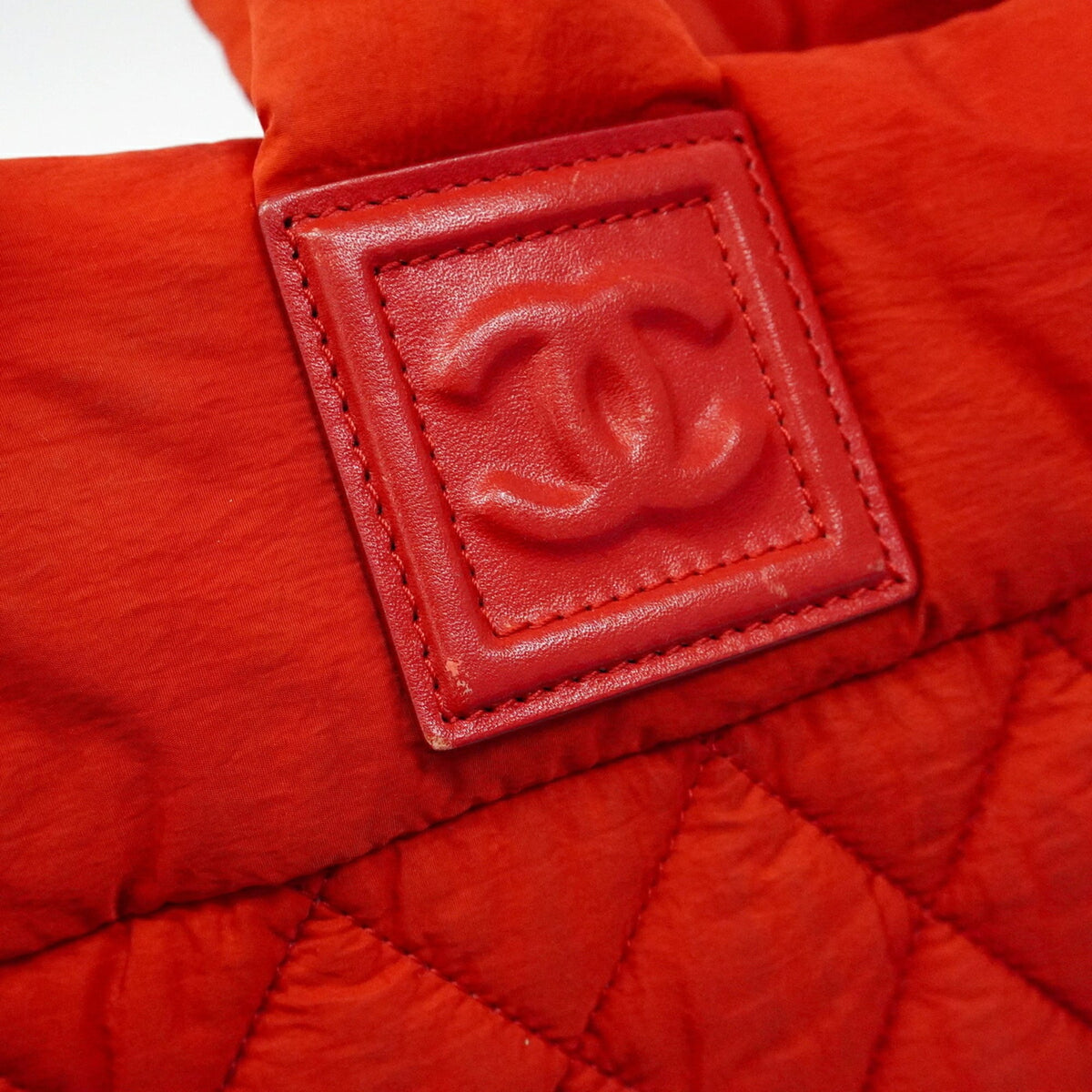 Chanel Red Color Nylon Tote Bag (Pre-Owned)