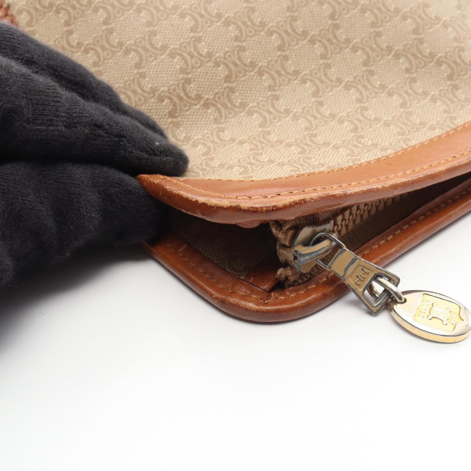 Celine Beige Brown Coated Canvas Leather Clutch Bag Handbag (Pre-Owned)