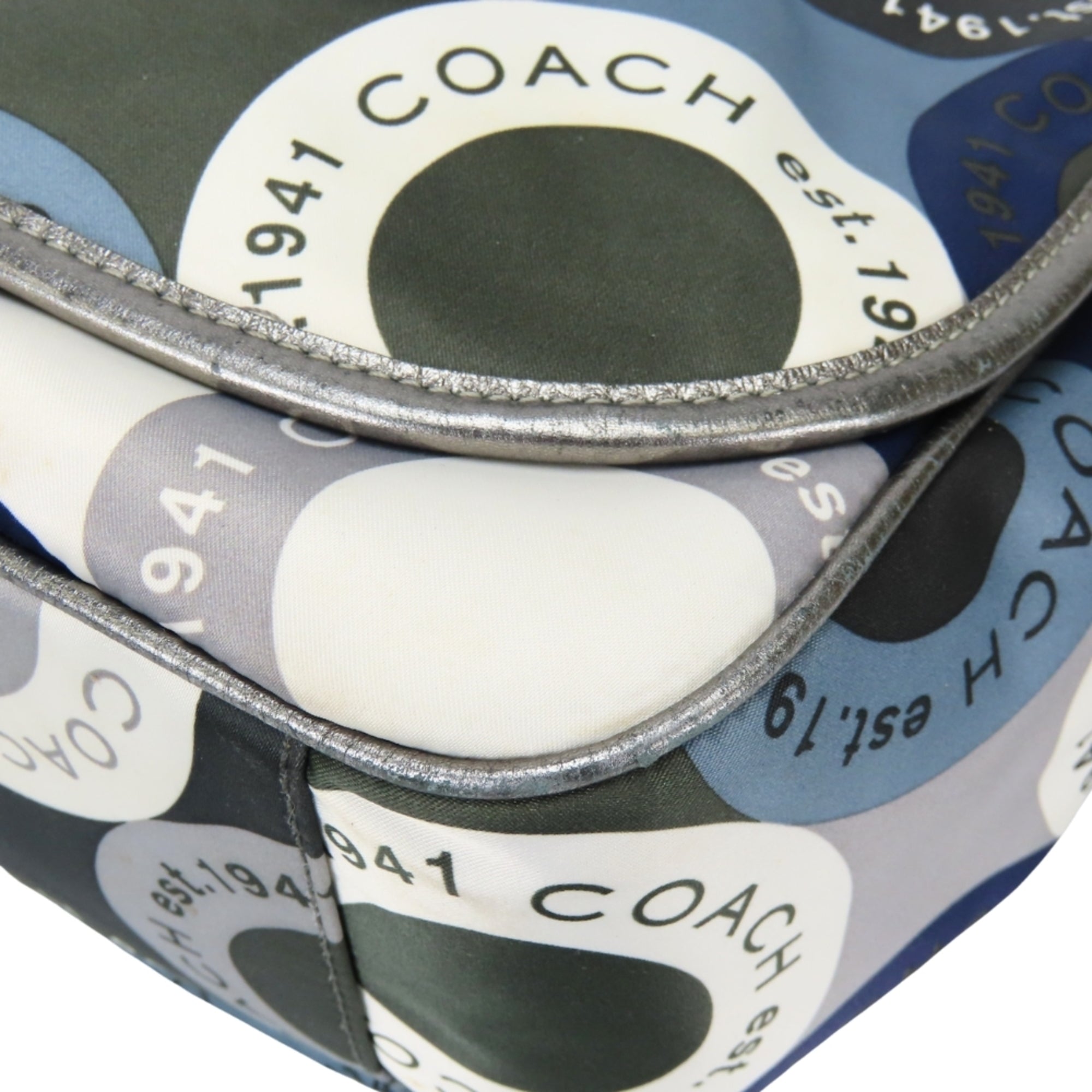 Coach Blue Gray Multi-Color Silver Nylon Leather Shoulder Bag (Pre-Owned)