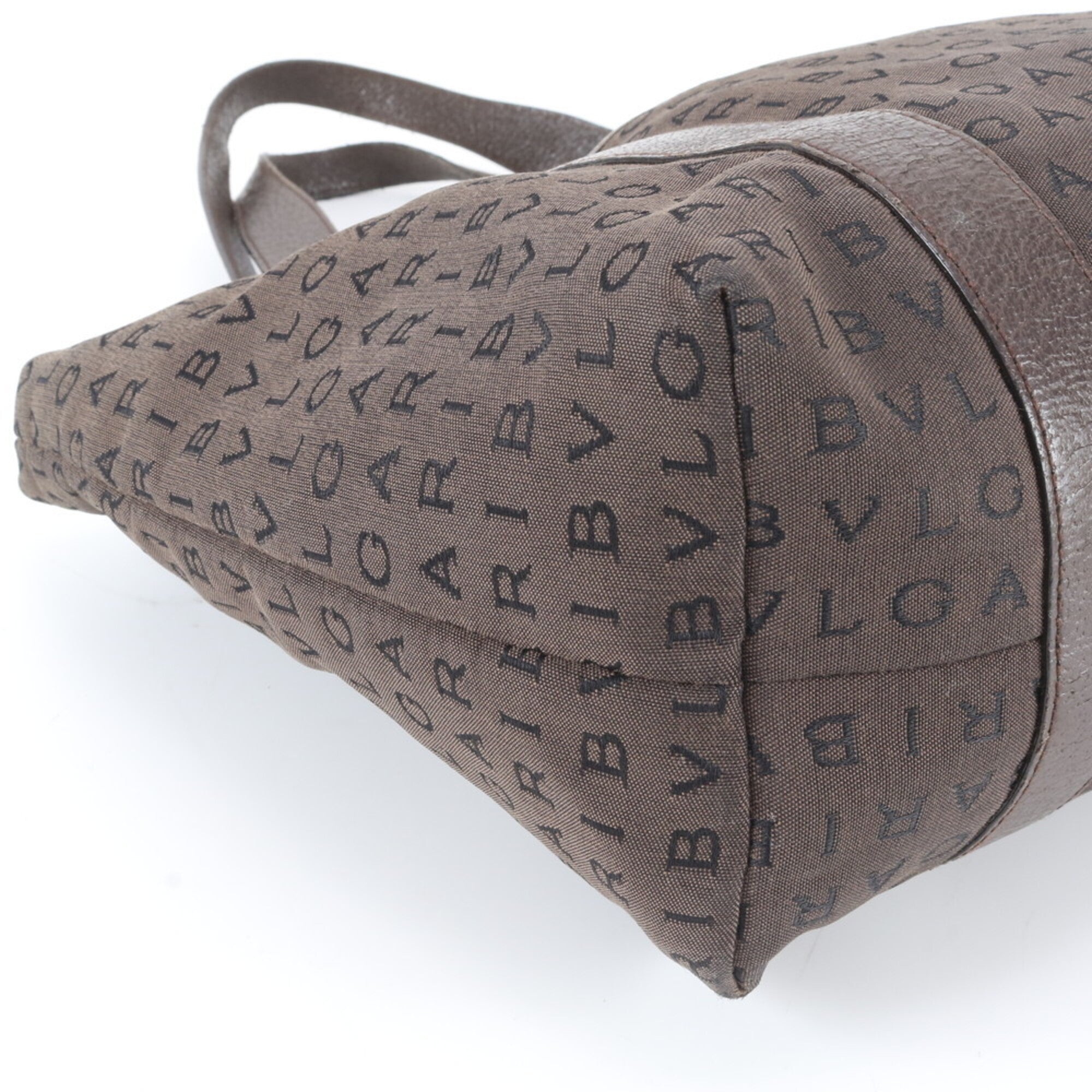 Bvlgari Brown Leather Canvas Shoulder Bag Tote Bag (Pre-Owned)