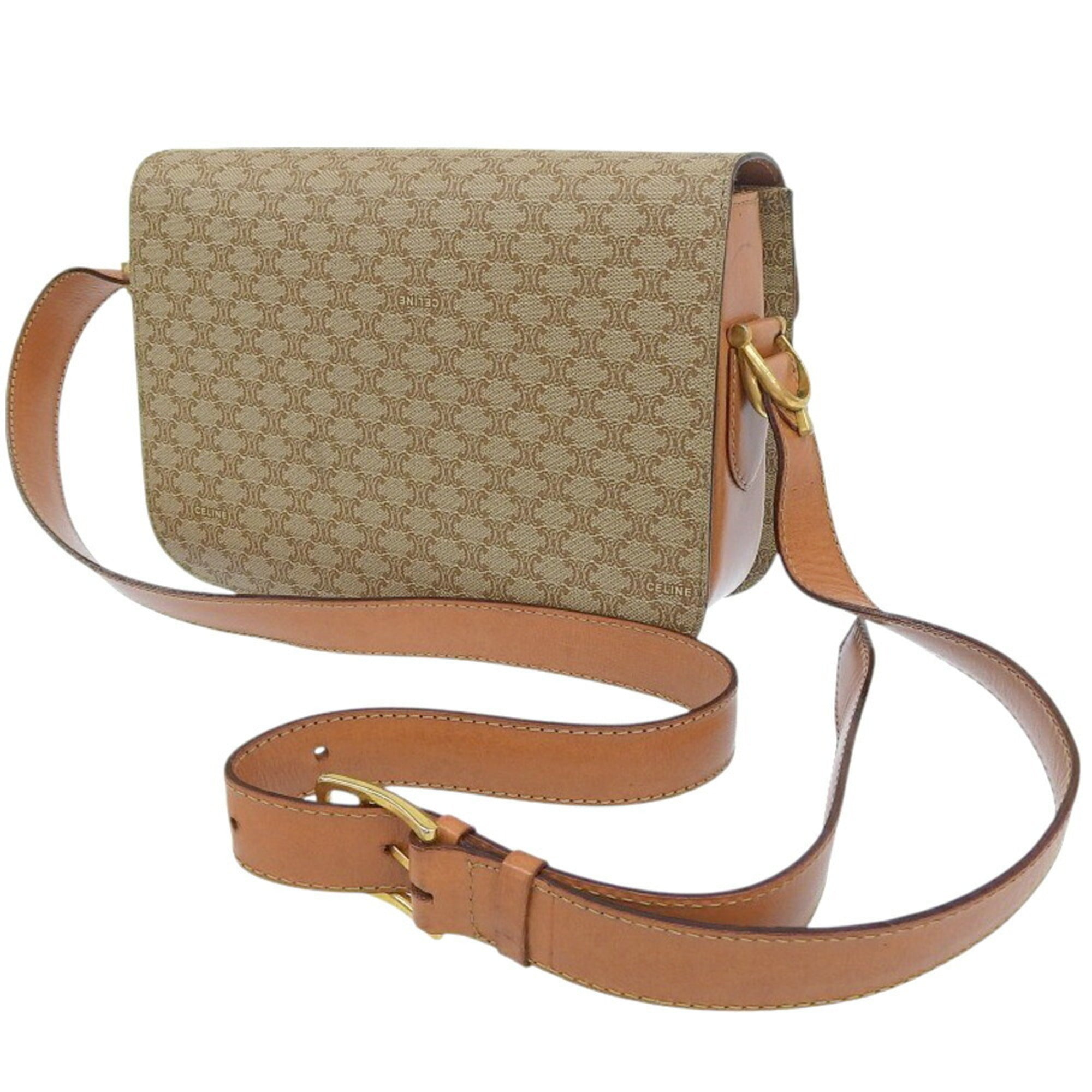 Celine Macadam Beige Coated Canvas Shoulder Bag (Pre-Owned)