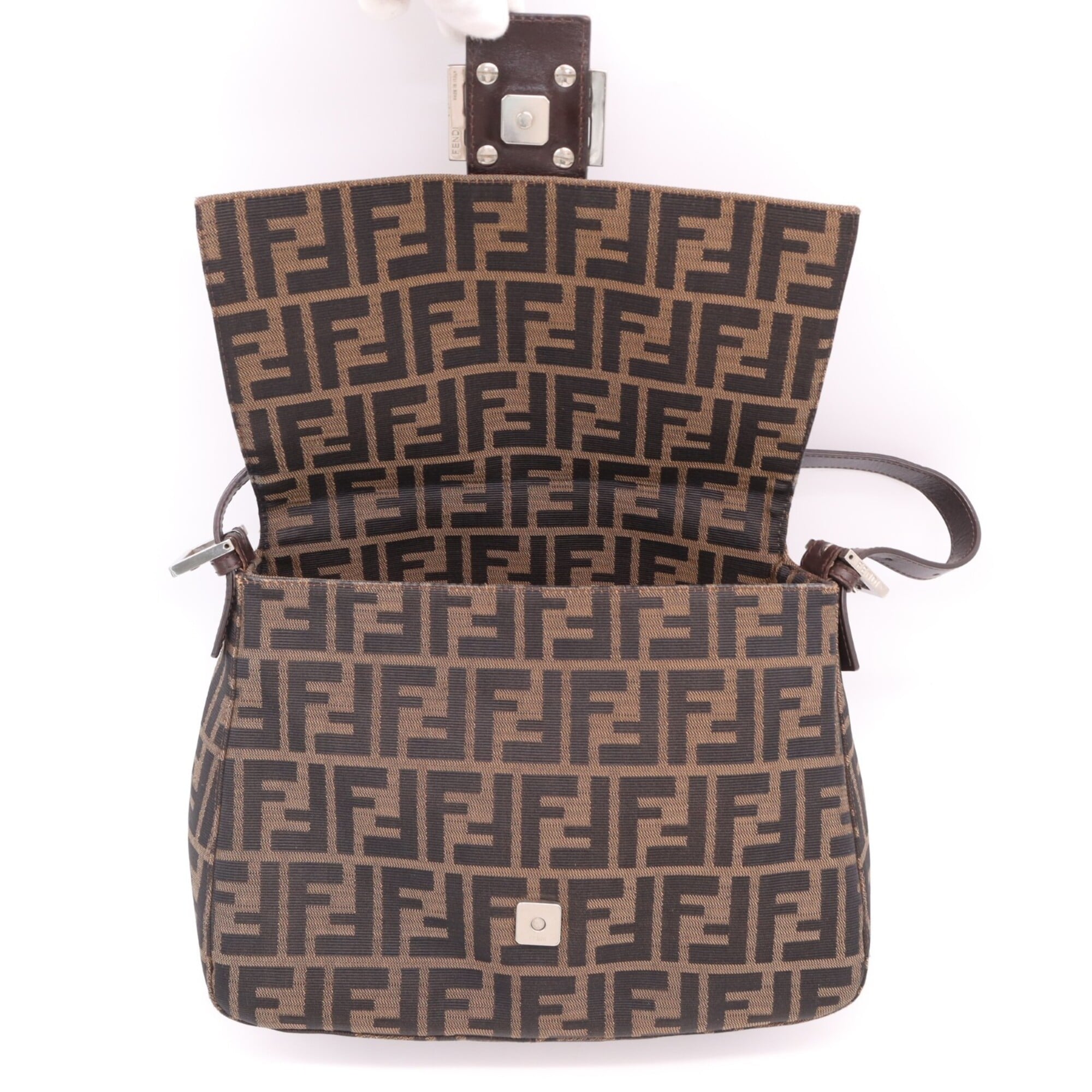Fendi Zucca Beige Brown Zucca Leather Shoulder Bag (Pre-Owned)