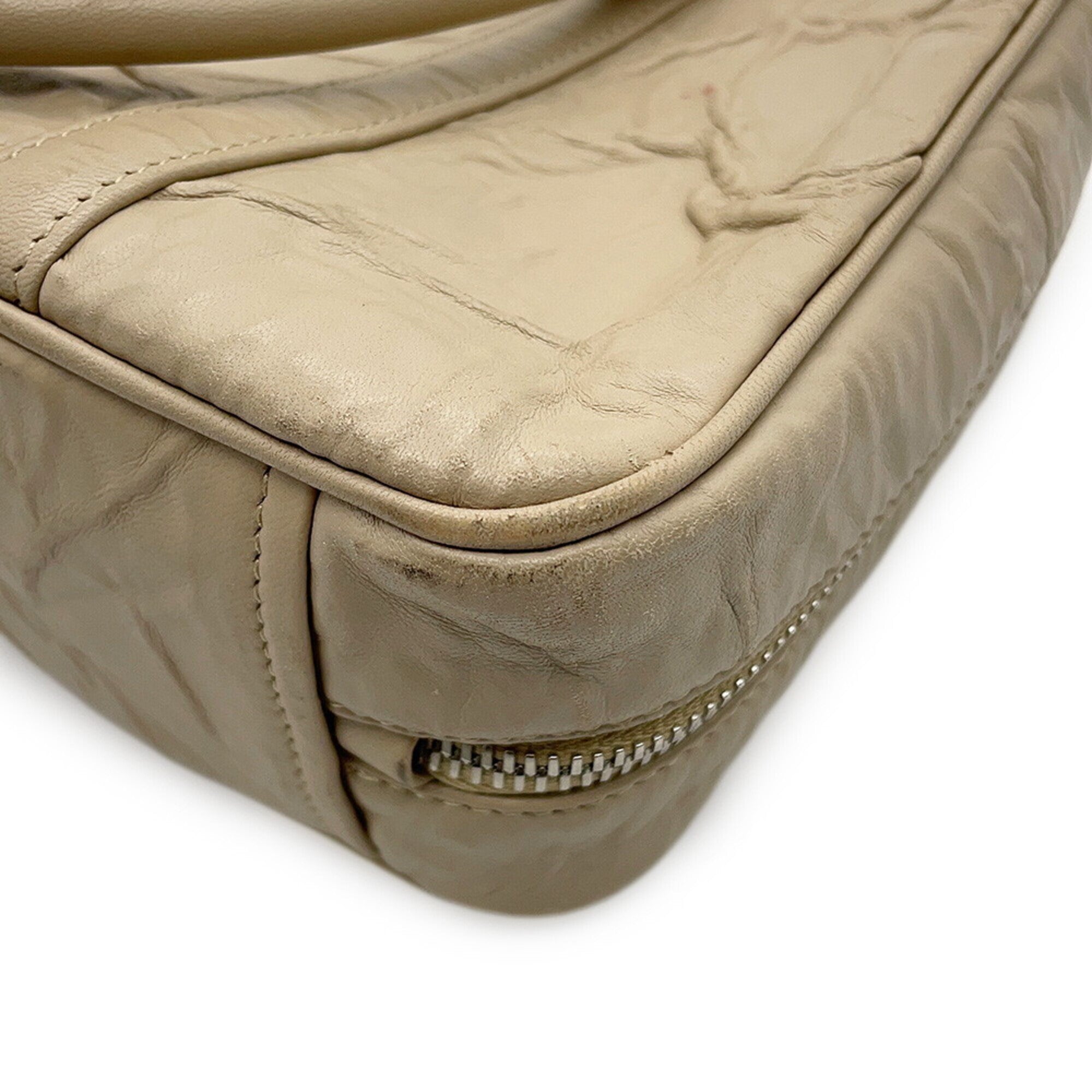 Prada Beige Leather Handbag Shoulder Bag (Pre-Owned)