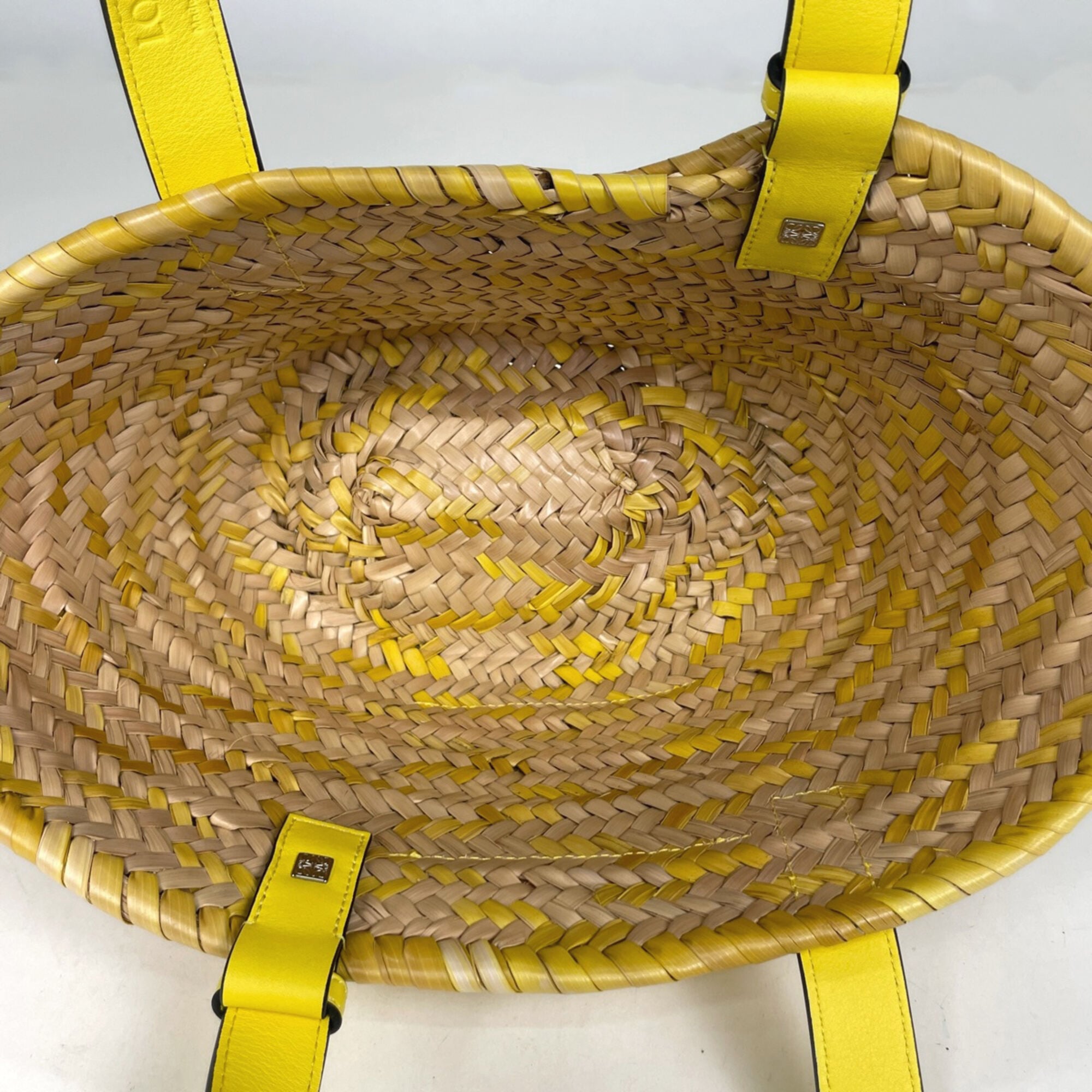 Loewe Beige Yellow Raffia Leather Basket Handbag (Pre-Owned)