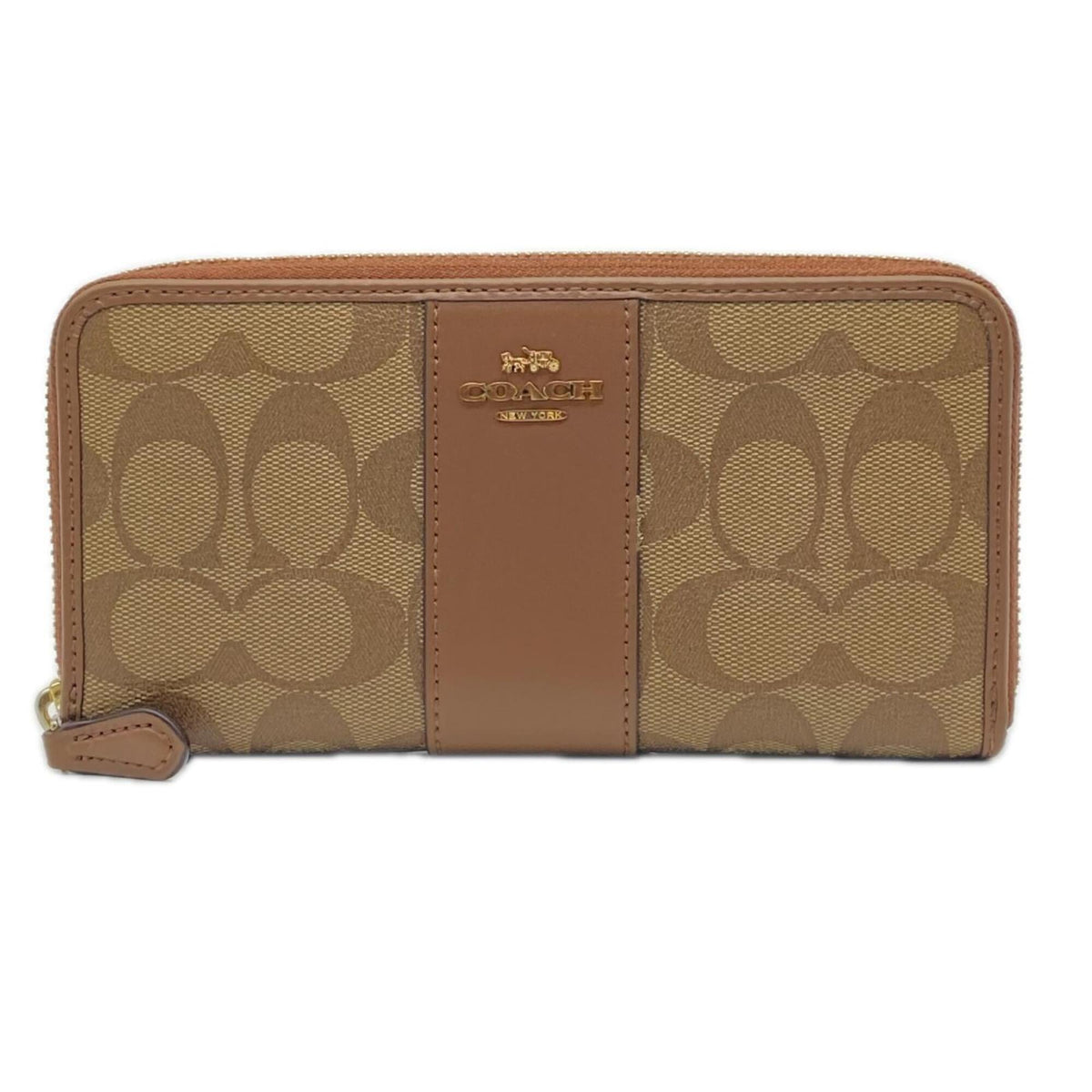 Coach Signature Beige Brown Multi-Color Signature Line Long Wallet (Bi-Fold) (Pre-Owned)