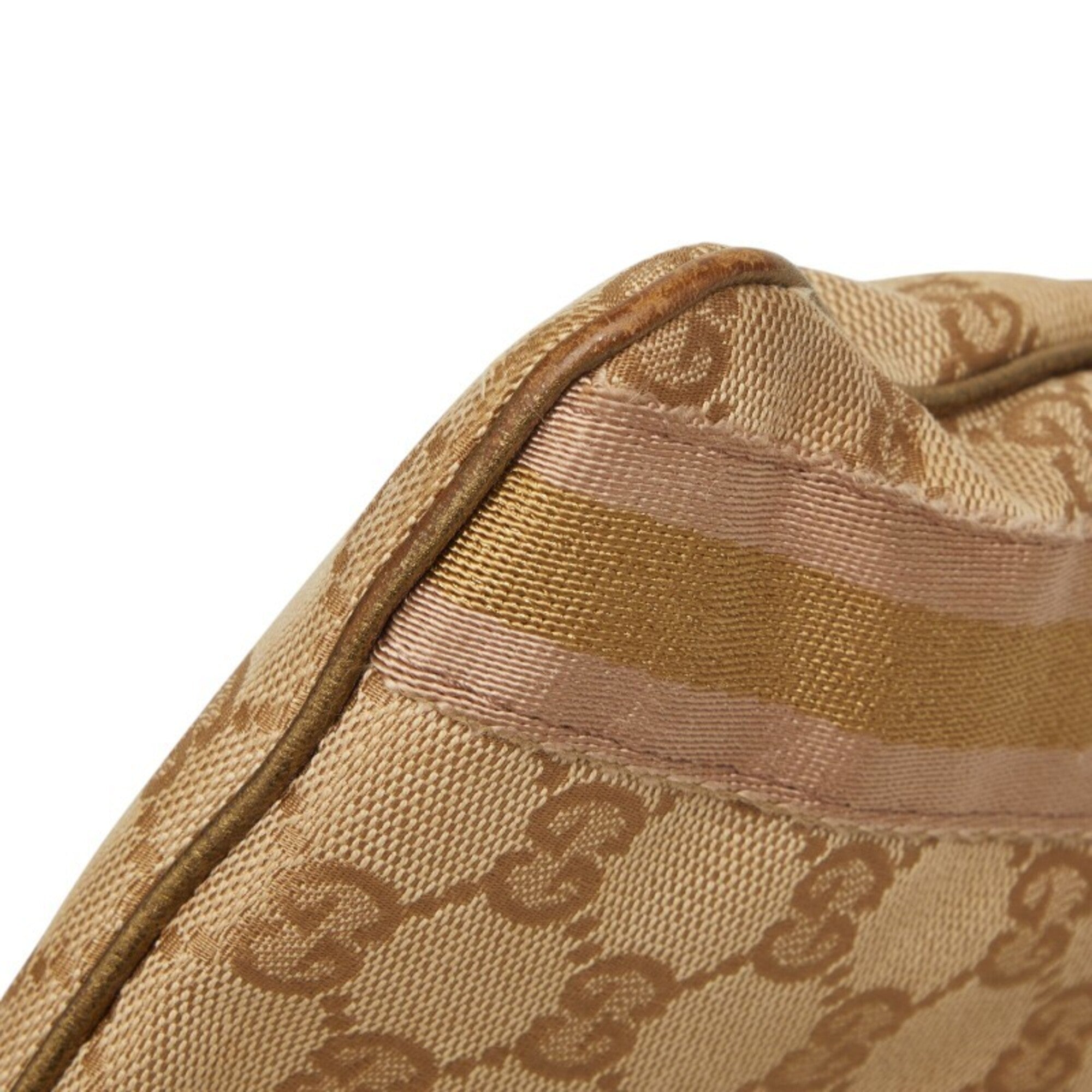 Gucci Beige Gold Pink Canvas Leather Shoulder Bag (Pre-Owned)