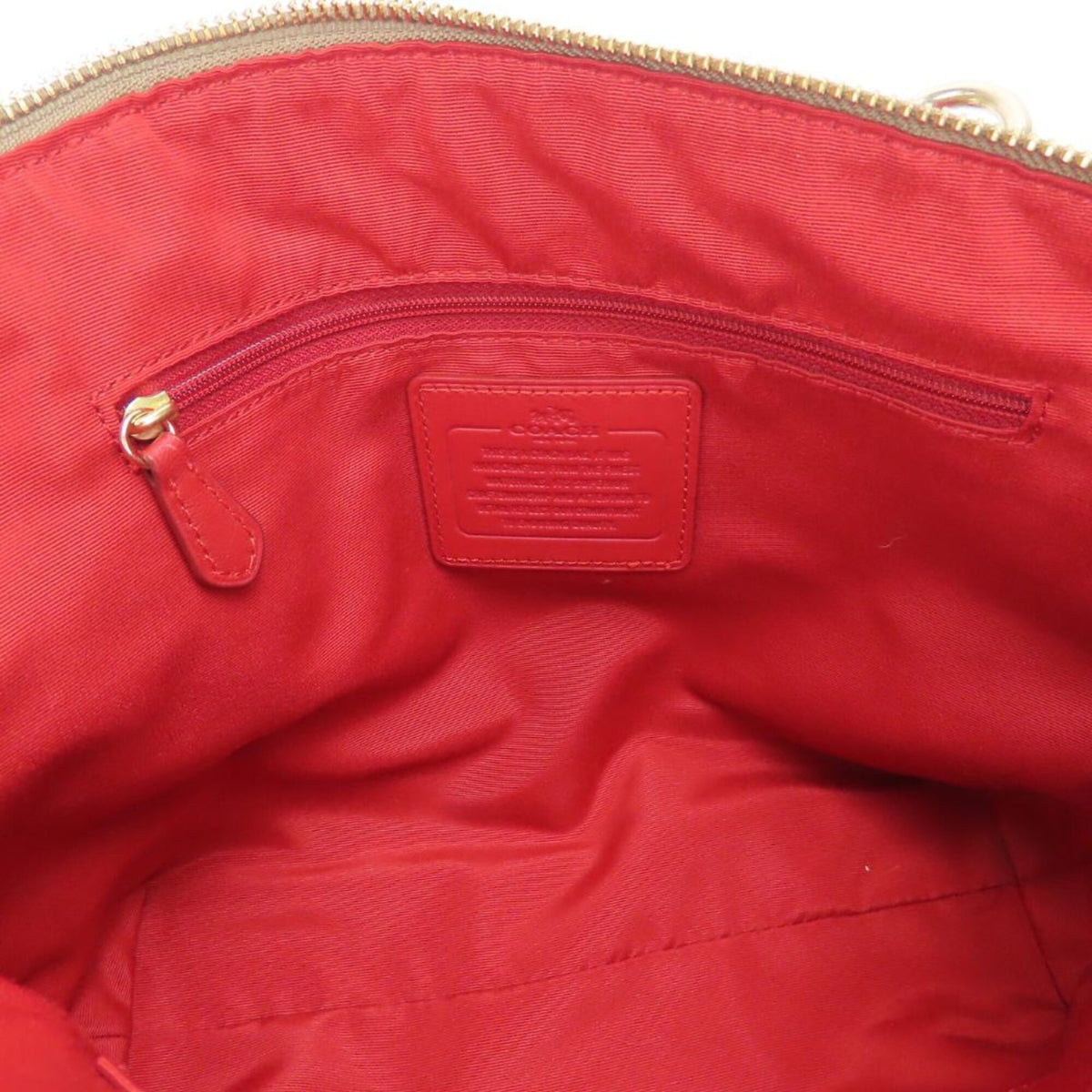 Coach Signature Beige Red Color Canvas Handbag (Pre-Owned)