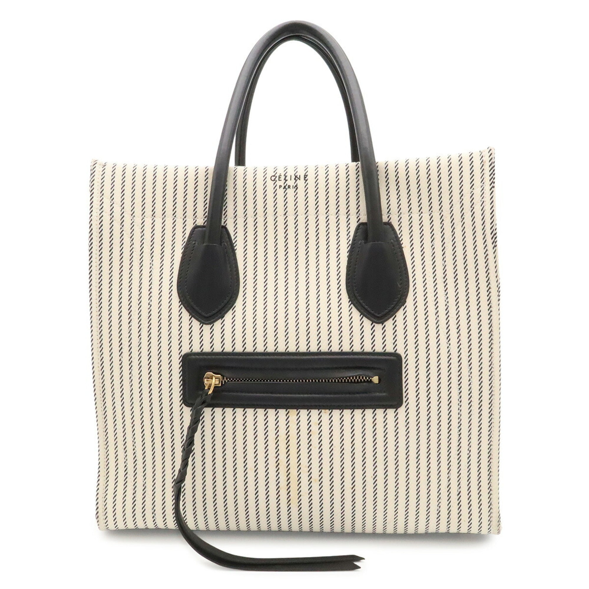 Celine Navy Navy Black White Canvas Handbag Tote Bag (Pre-Owned)