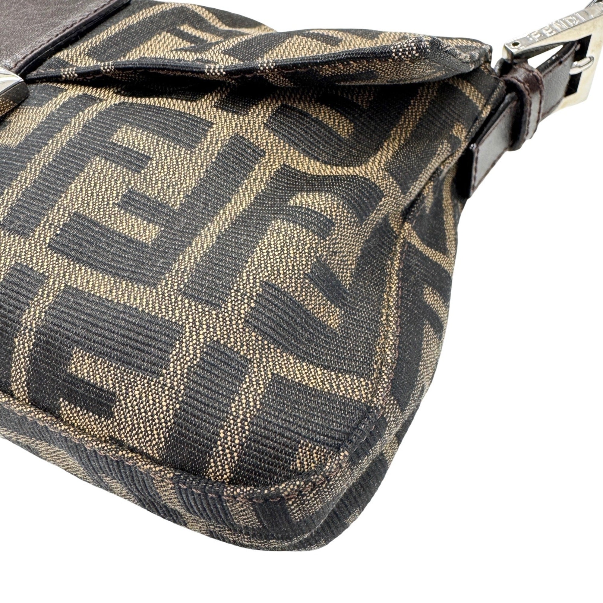 Fendi Zucca Brown Canvas Leather Handbag Pouch (Pre-Owned)