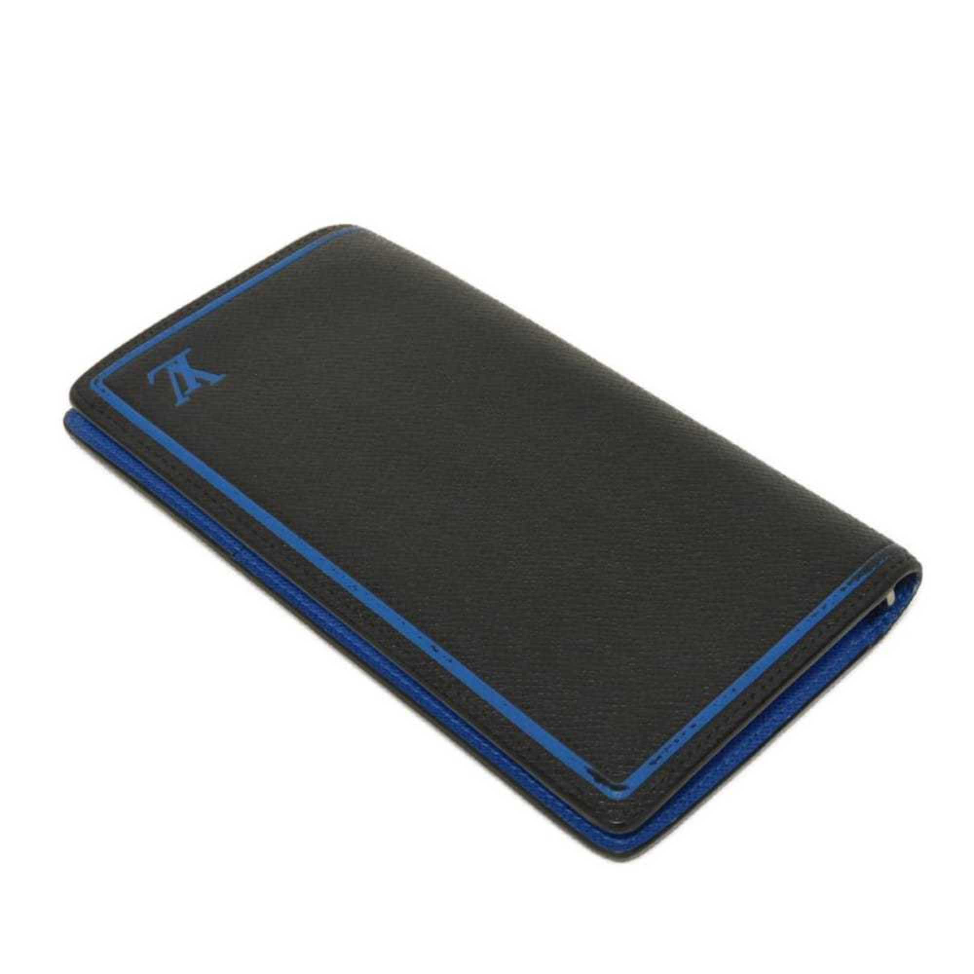 Louis Vuitton Black Blue Noir Taiga Leather Long Wallet (Bi-Fold) (Pre-Owned)