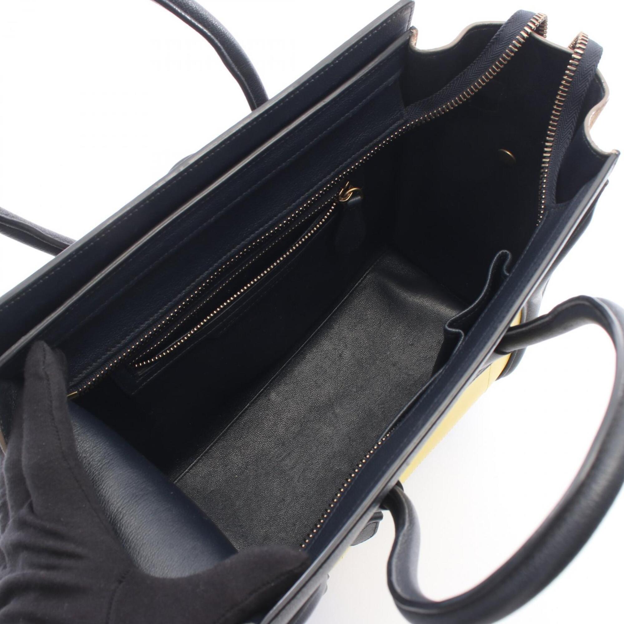 Celine Beige Navy Yellow Suede Leather Handbag Tote Bag (Pre-Owned)