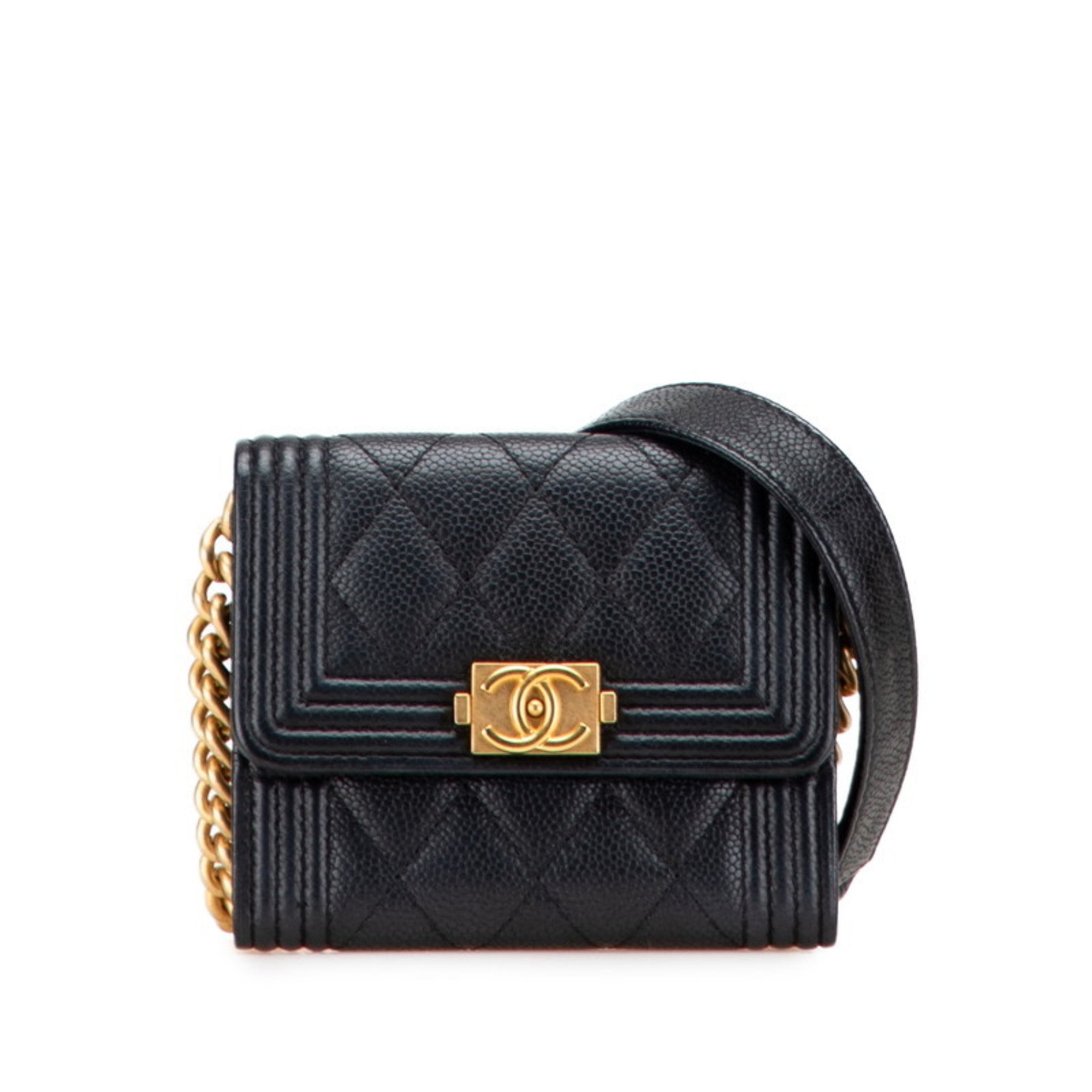Chanel Matelasse Black Grained Calfskin Chain/Shoulder Wallet (Pre-Owned)
