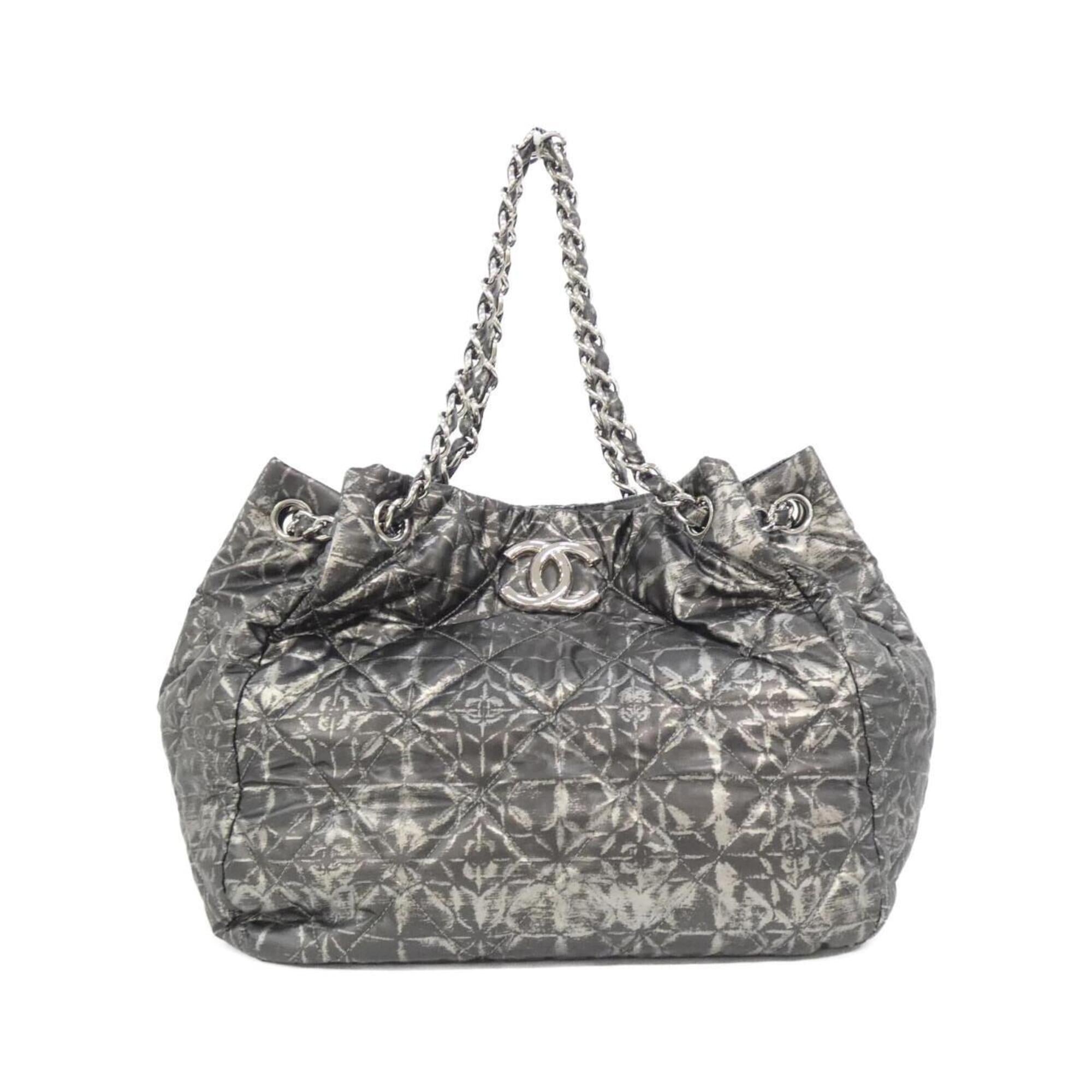 Chanel Black Silver Polyester Handbag (Pre-Owned)