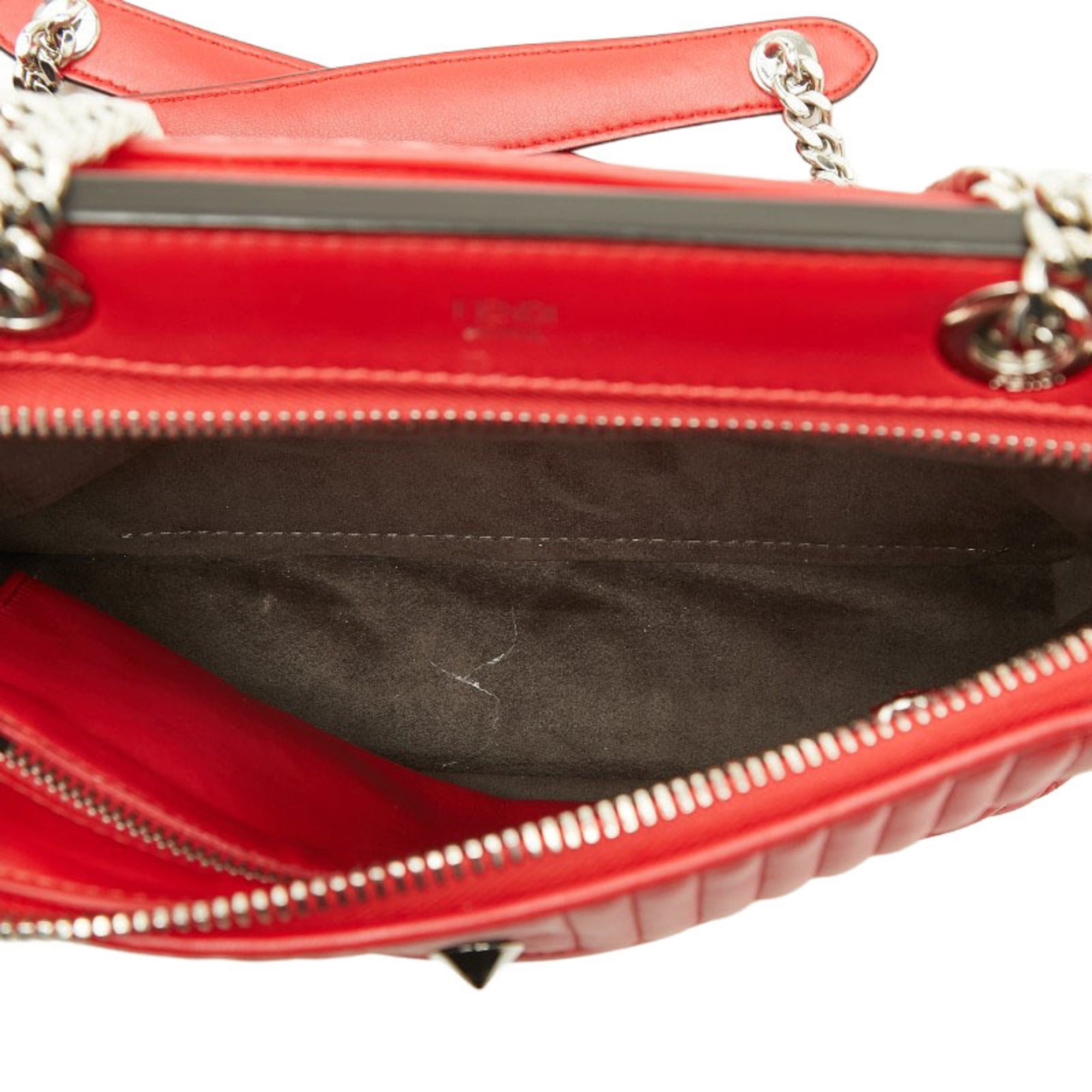 Fendi Red Color Leather Pouch Shoulder Bag (Pre-Owned)