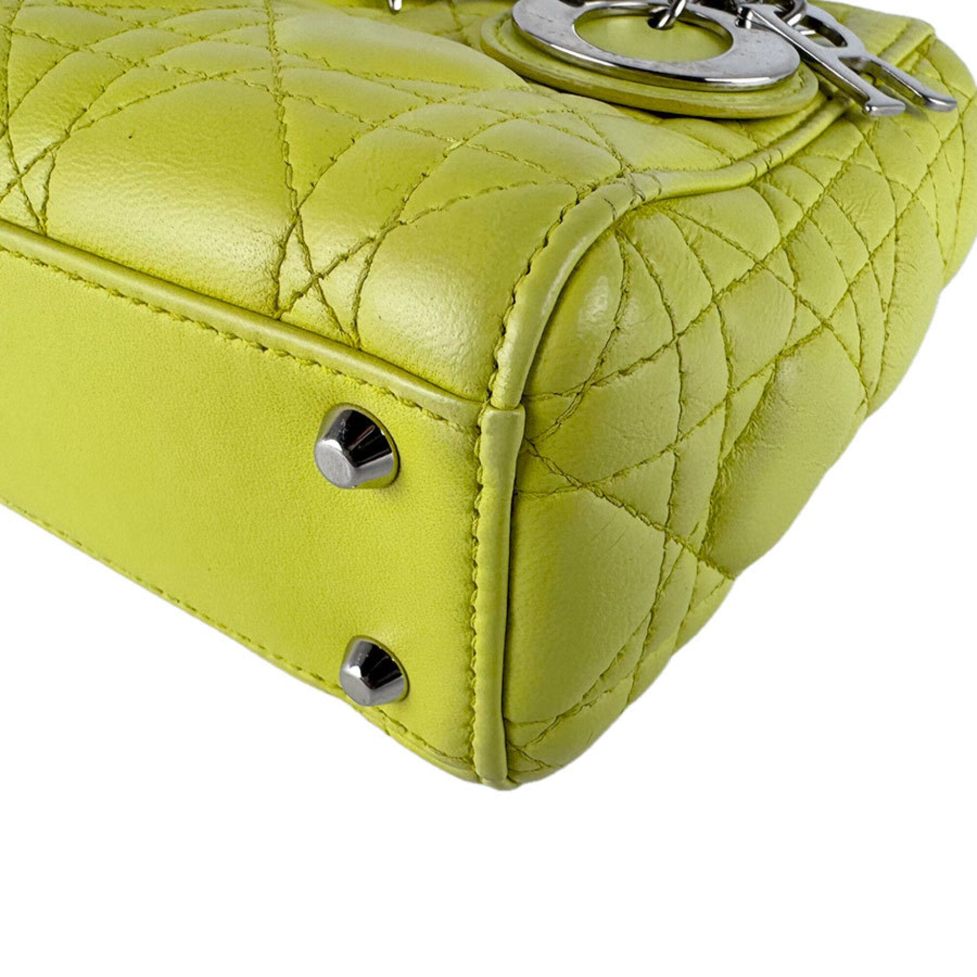 Christian Dior Green Yellow Leather Handbag Shoulder Bag (Pre-Owned)