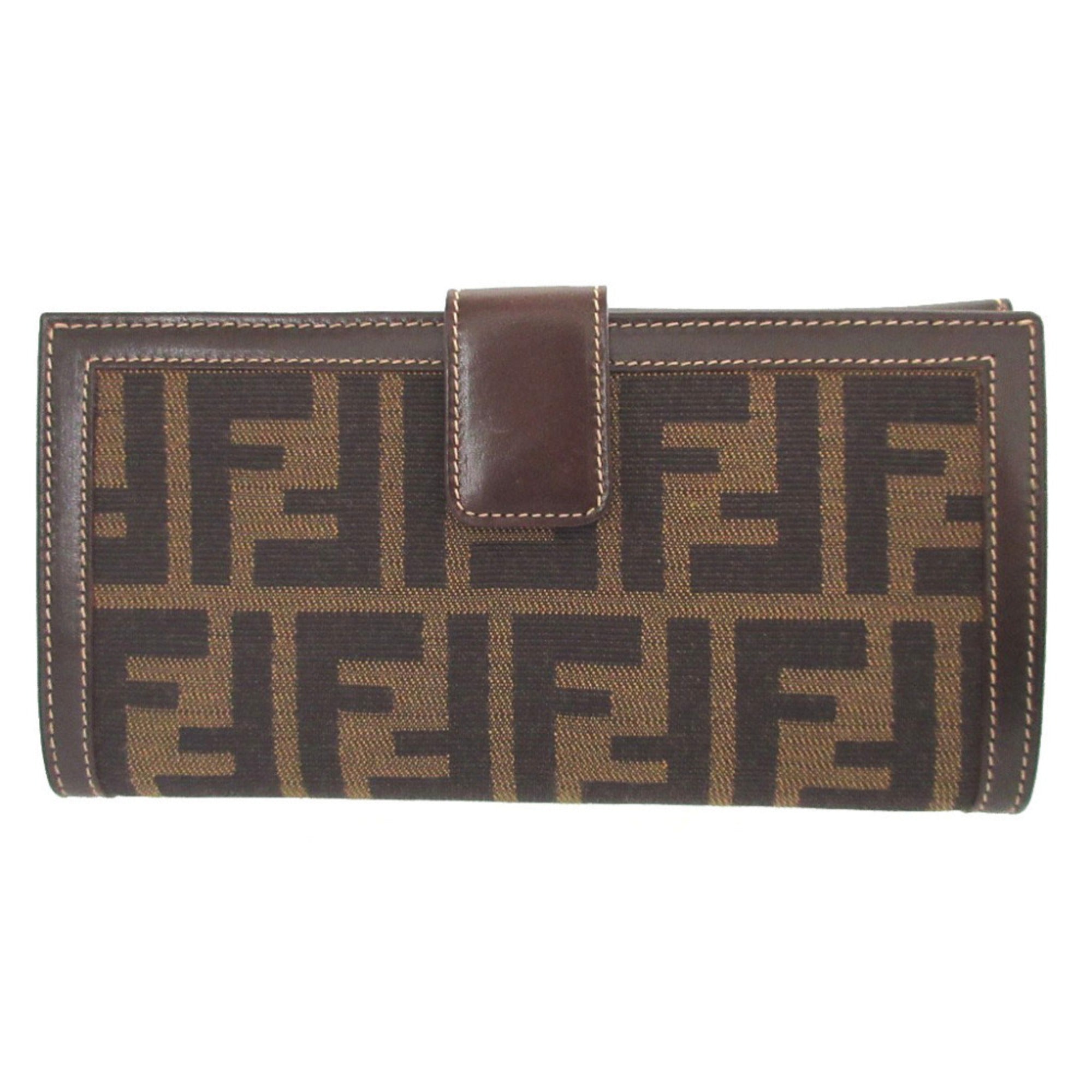 Fendi Brown Canvas Leather Long Wallet (Bi-Fold) (Pre-Owned)