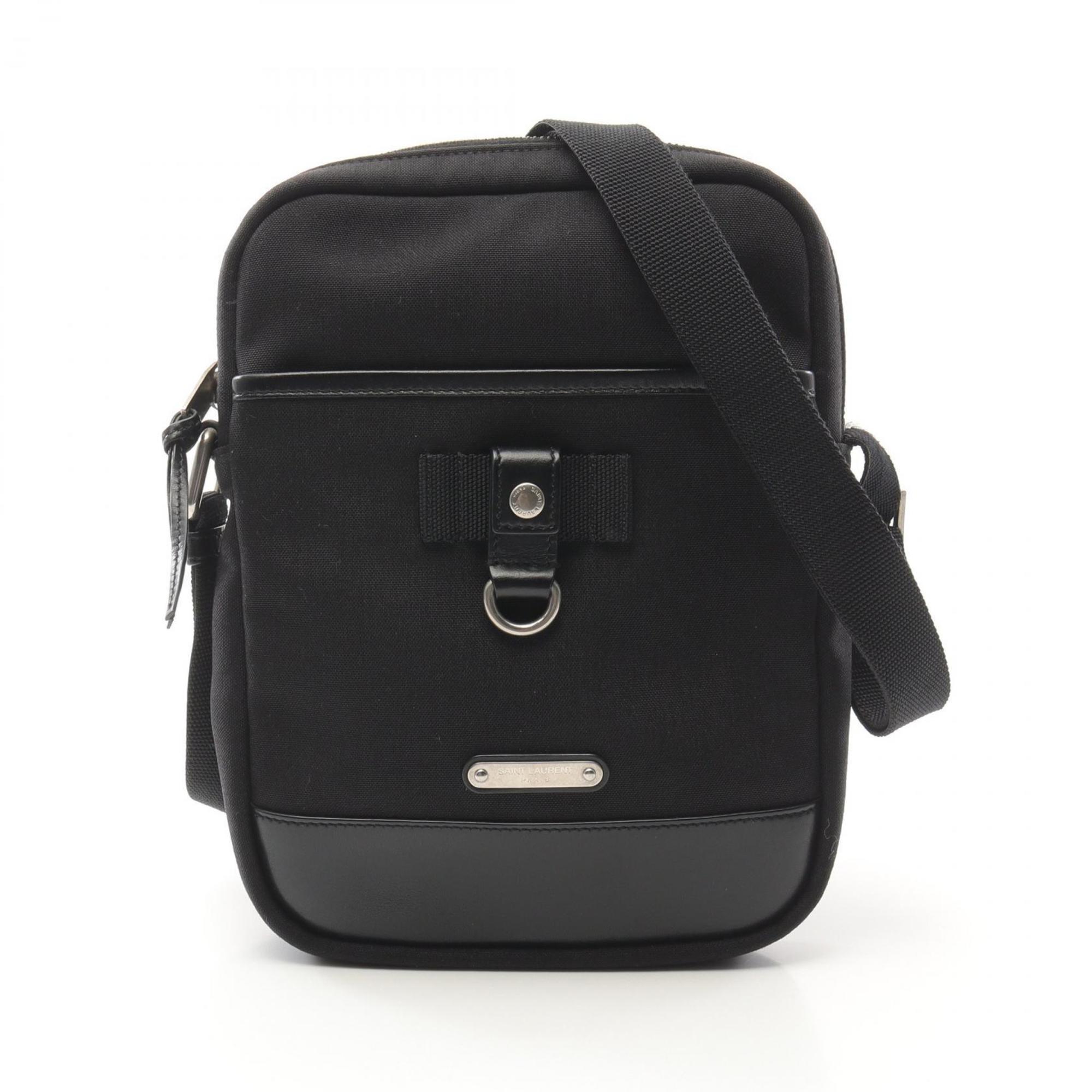 Saint Laurent Black Canvas Leather Shoulder Bag (Pre-Owned)