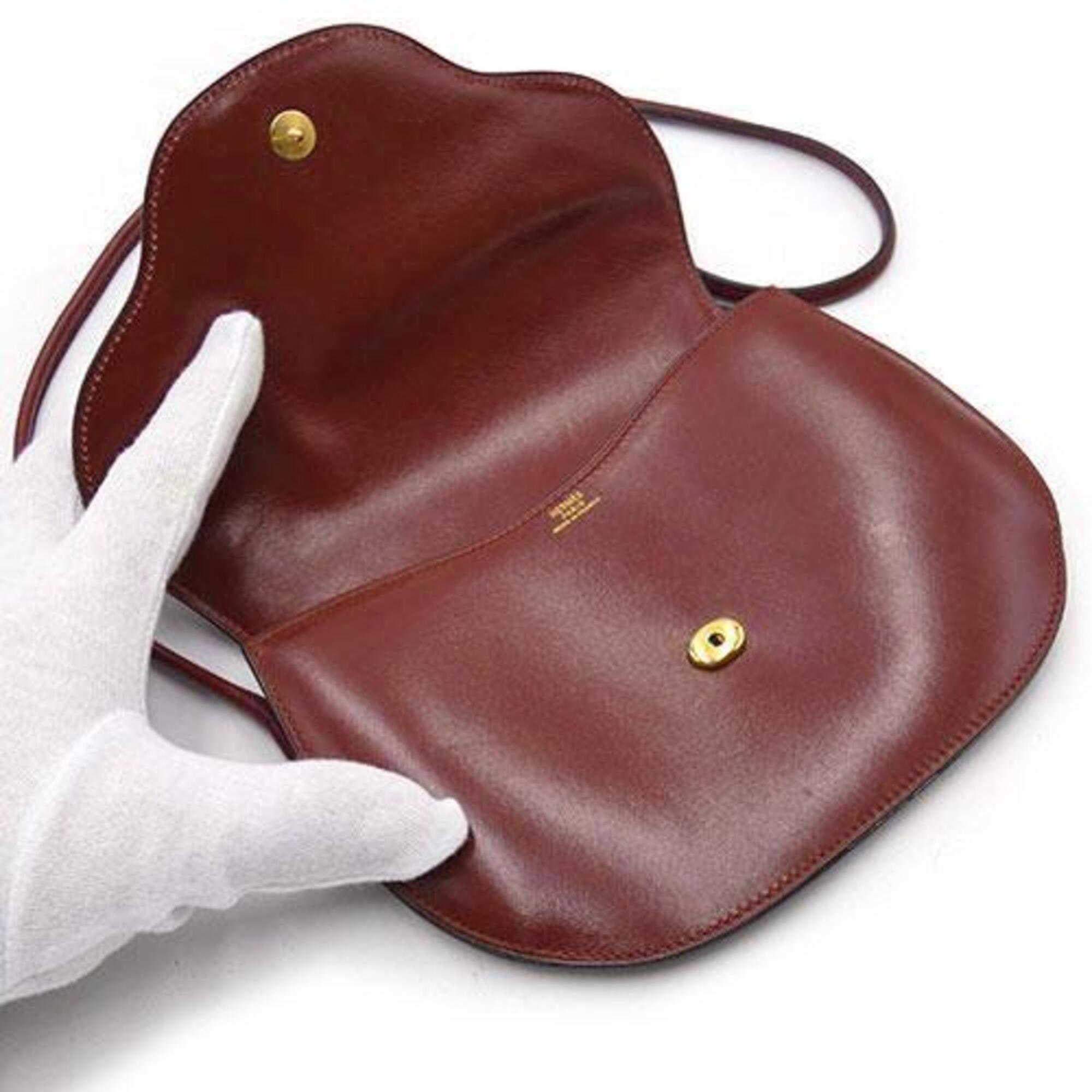 Hermes Rouge H Box Calf Leather Shoulder Bag (Pre-Owned)