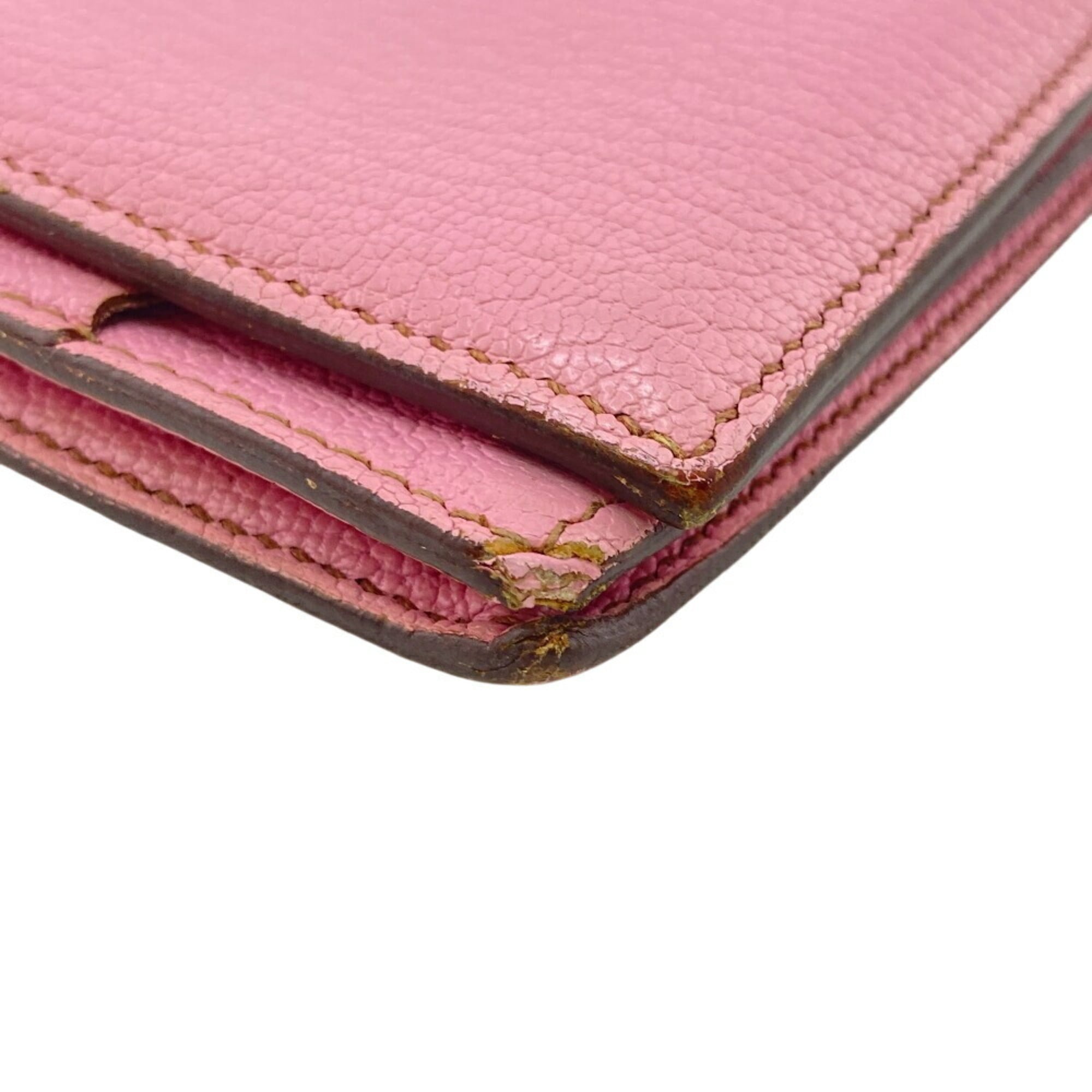 Hermes Pink Chevre Myzore Leather Long Wallet (Bi-Fold) (Pre-Owned)