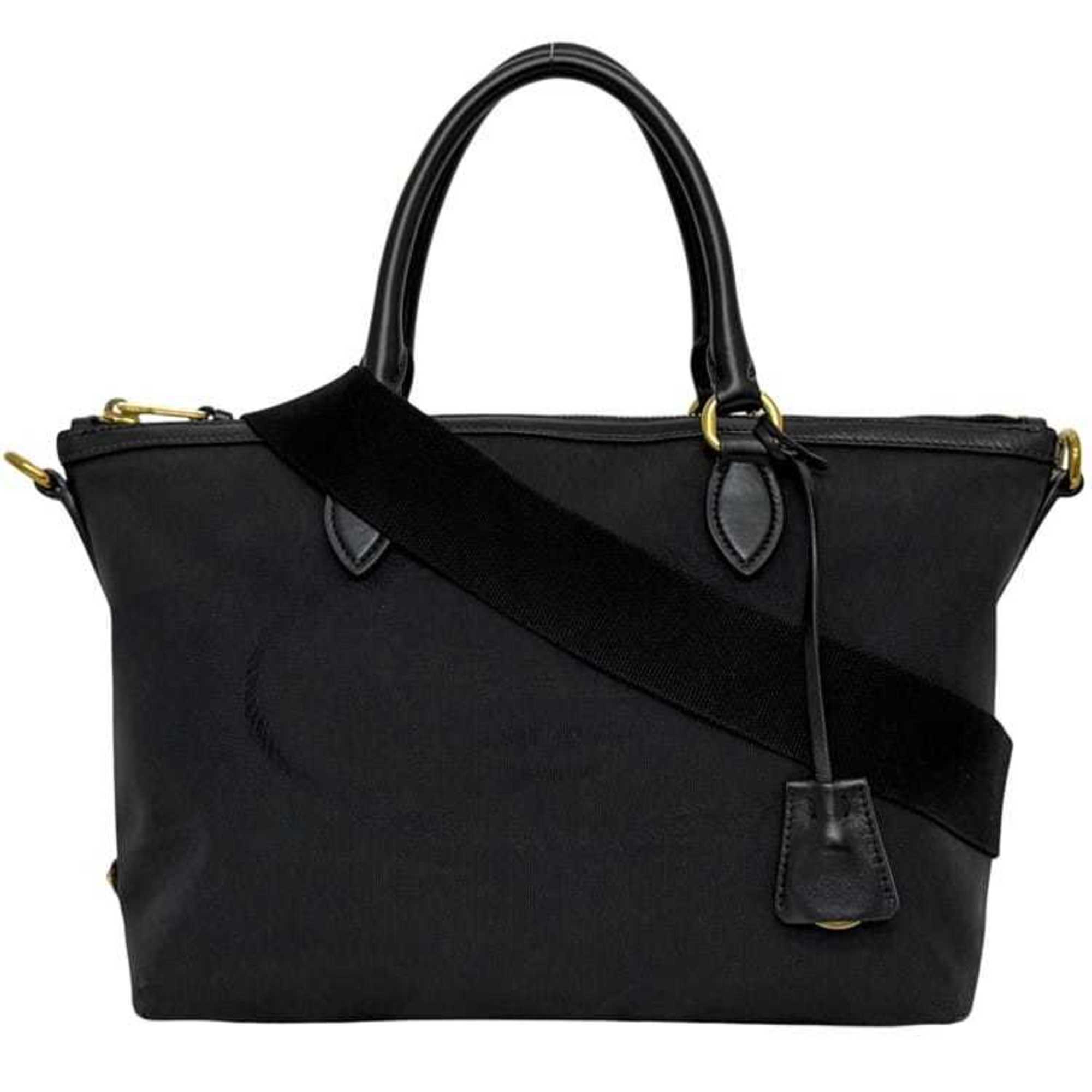 Prada Black Nero Canvas Jacquard Leather Shoulder Bag Tote Bag (Pre-Owned)