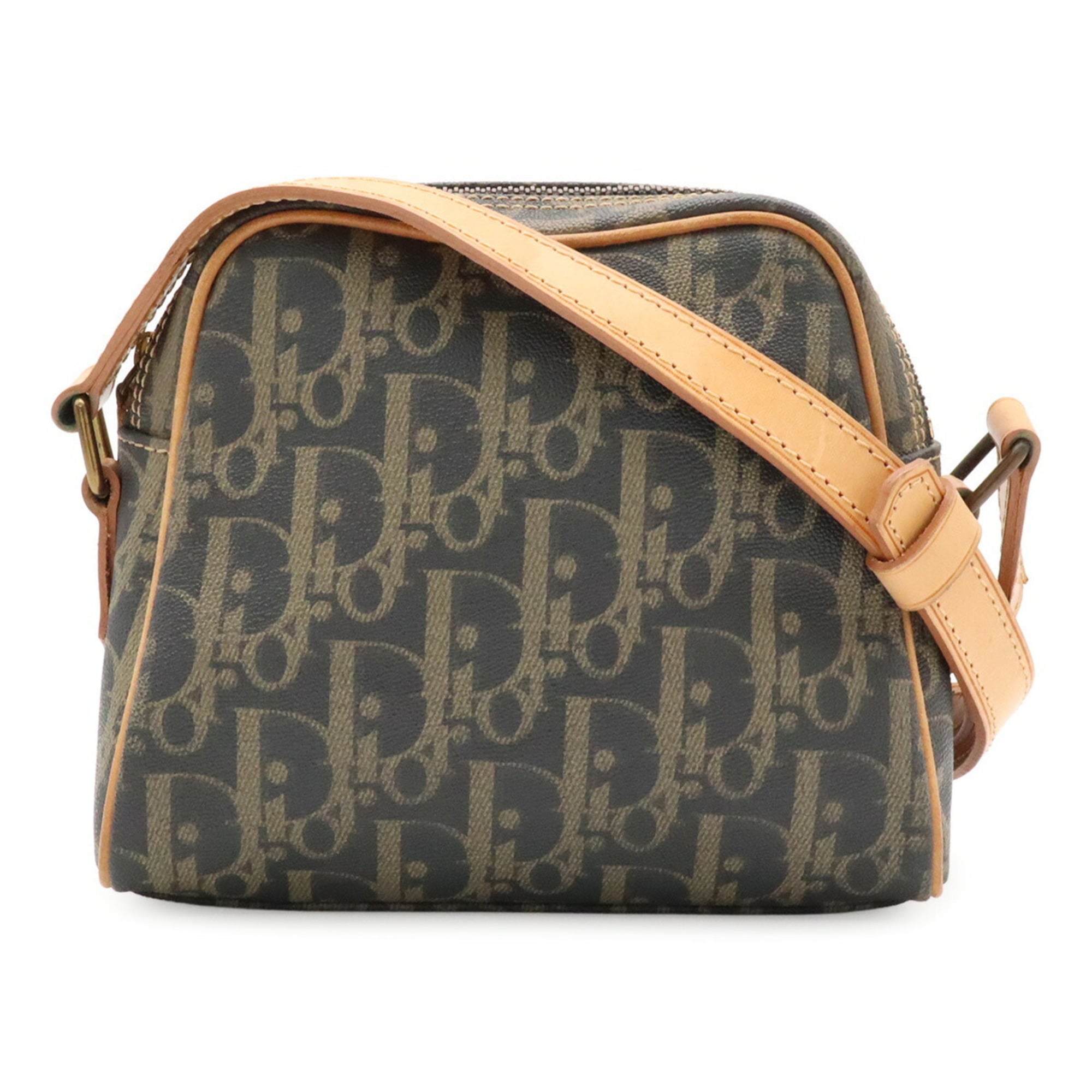 Christian Dior Beige Charcoal Gray Coated Canvas Leather Pochette Shoulder Bag (Pre-Owned)