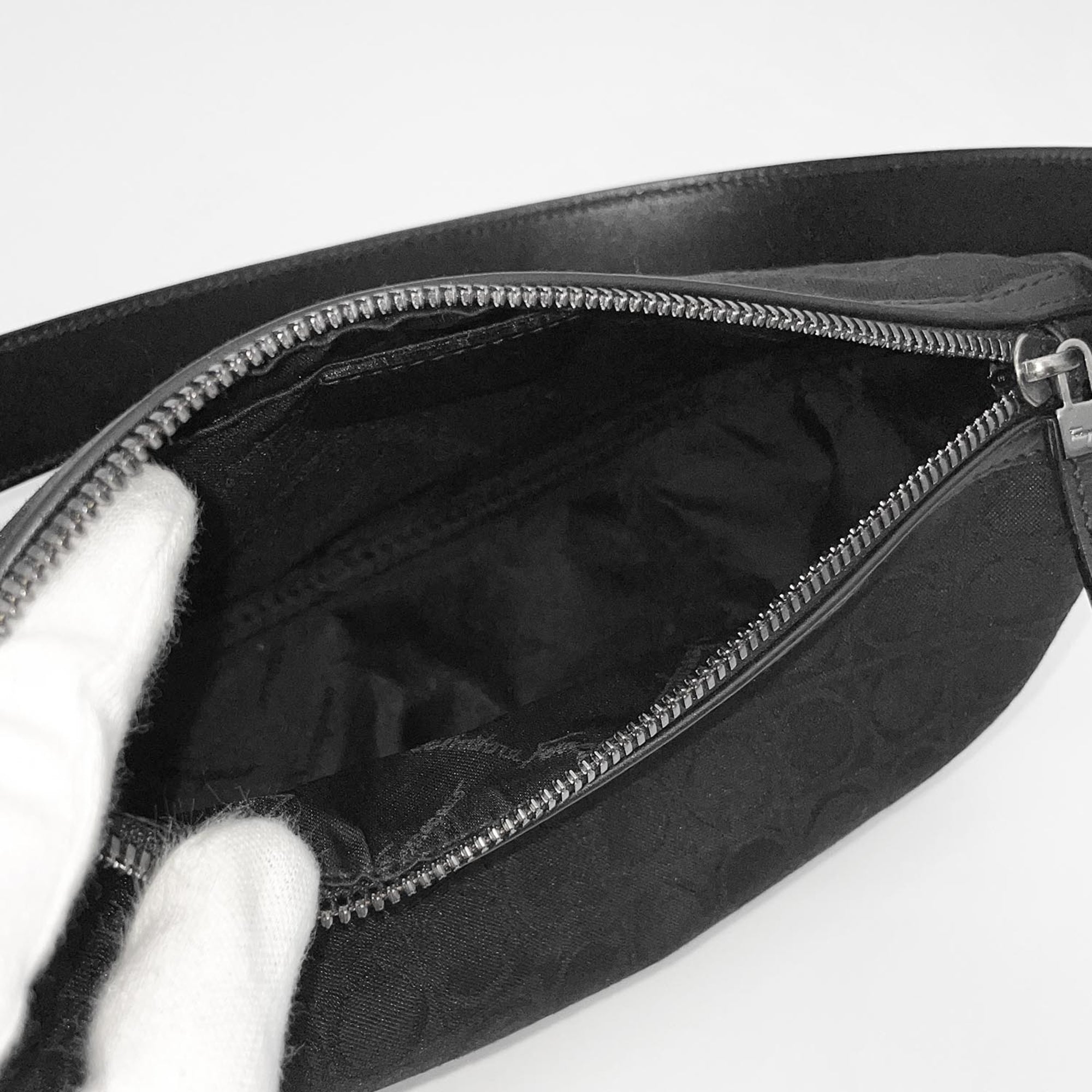Salvatore Ferragamo Black Canvas Leather Handbag Pouch (Pre-Owned)