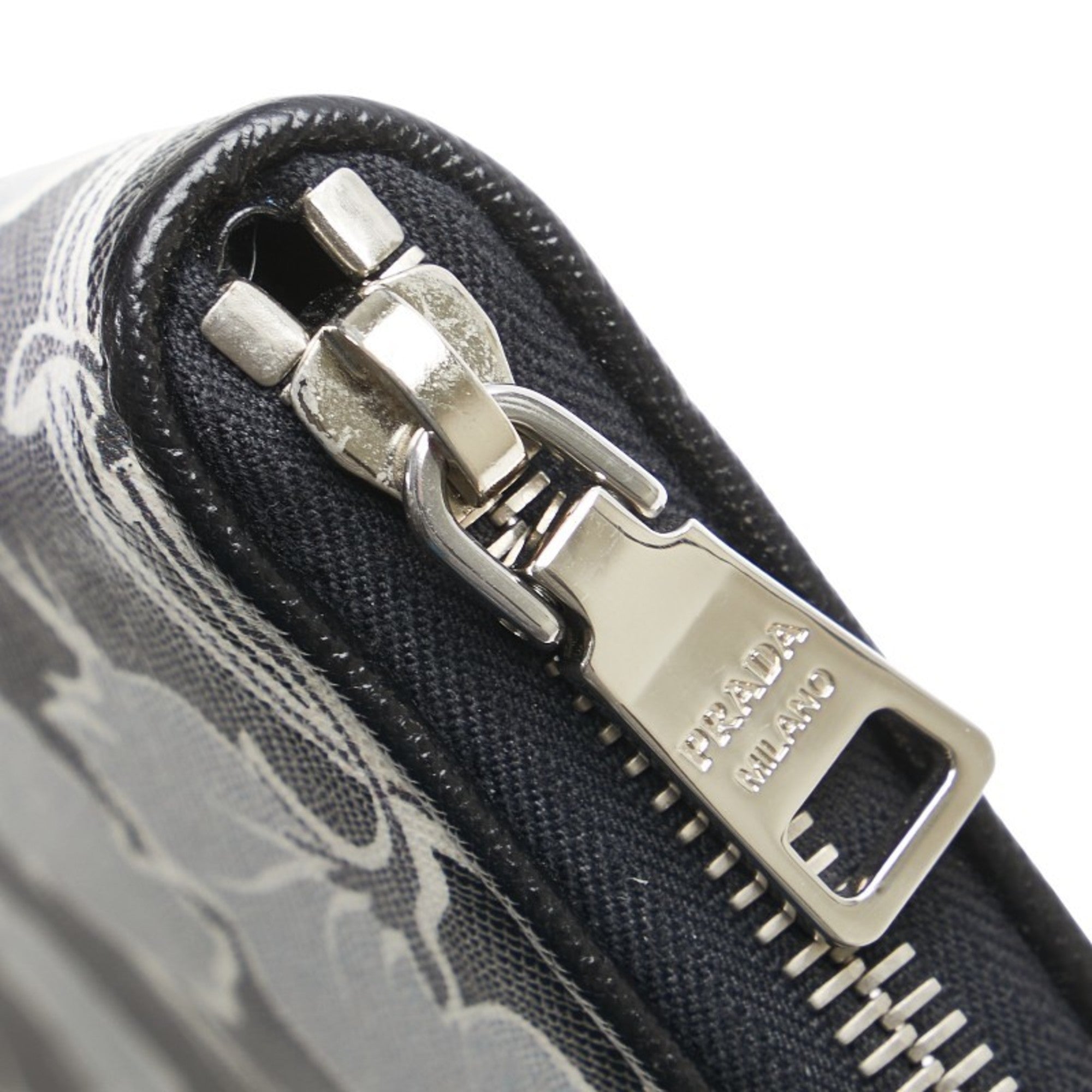 Prada Saffiano Black Gray Leather Long Wallet (Bi-Fold) (Pre-Owned)