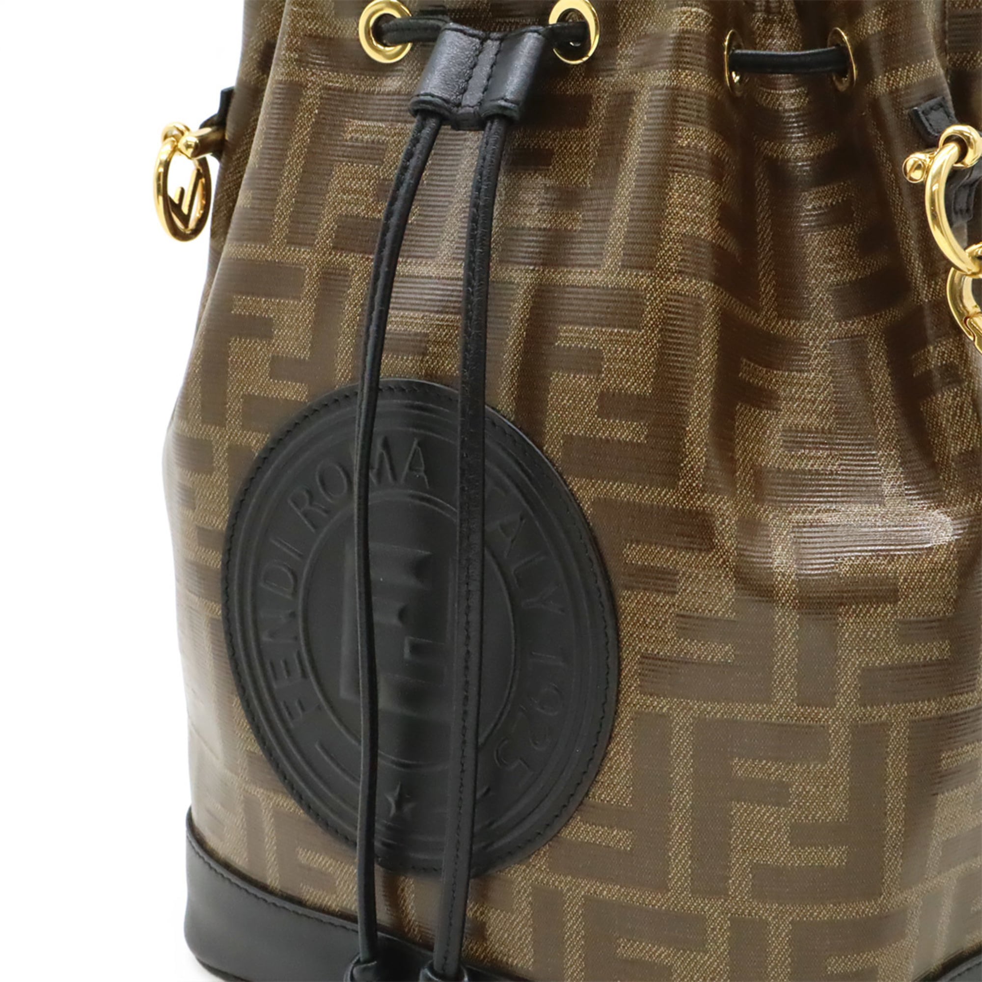 Fendi Zucca Beige Black Brown Coated Canvas Leather Handbag Shoulder Bag (Pre-Owned)