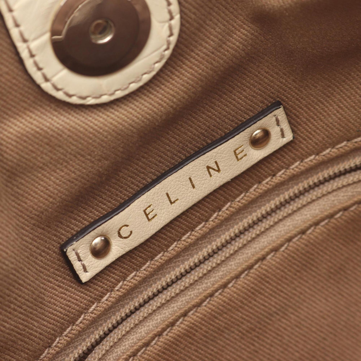 Celine Beige White Canvas Leather Handbag Shoulder Bag (Pre-Owned)