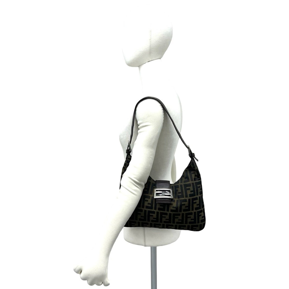 Fendi Black Brown Canvas Leather Handbag Shoulder Bag (Pre-Owned)