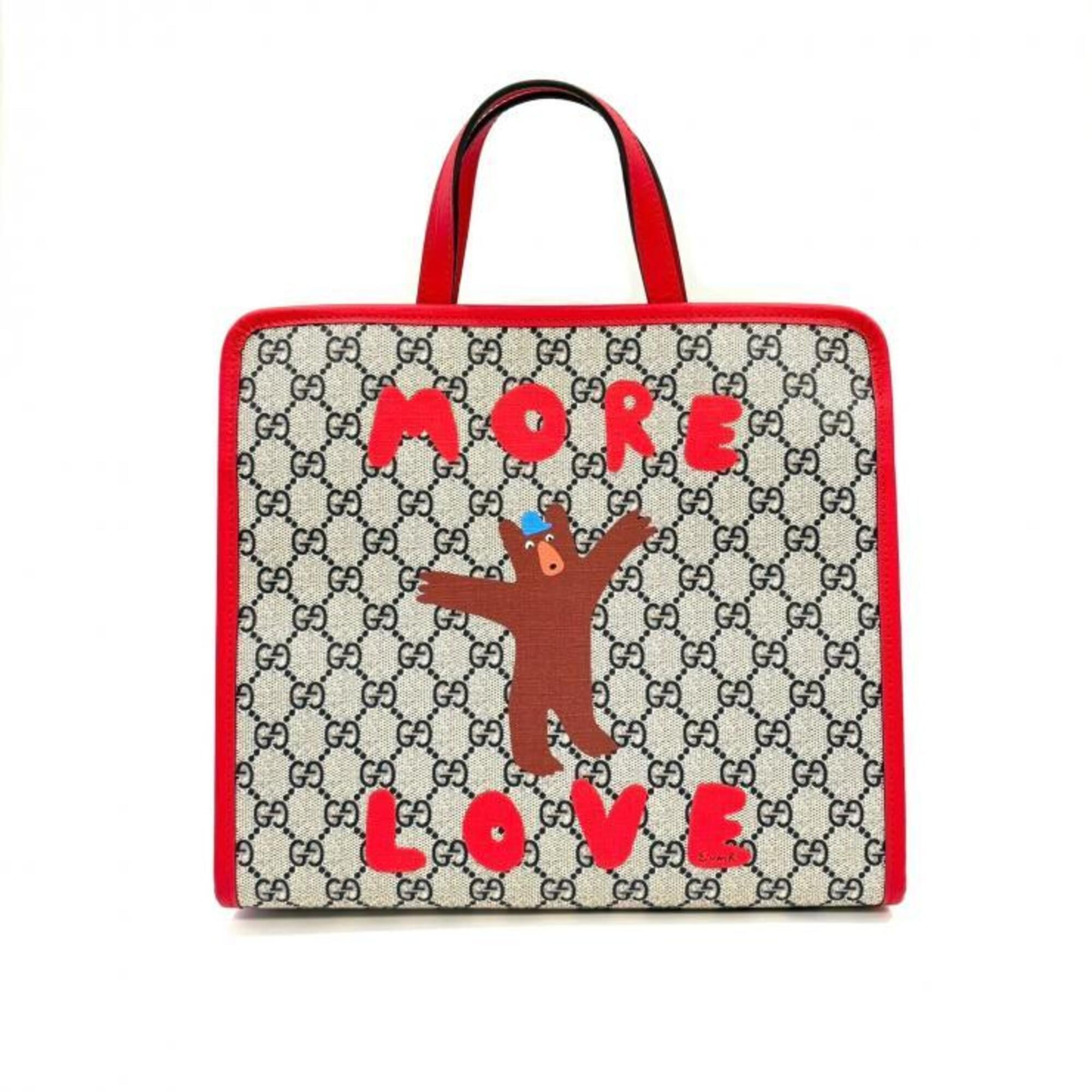 Gucci Beige Red Color Gg Supreme Handbag Tote Bag (Pre-Owned)